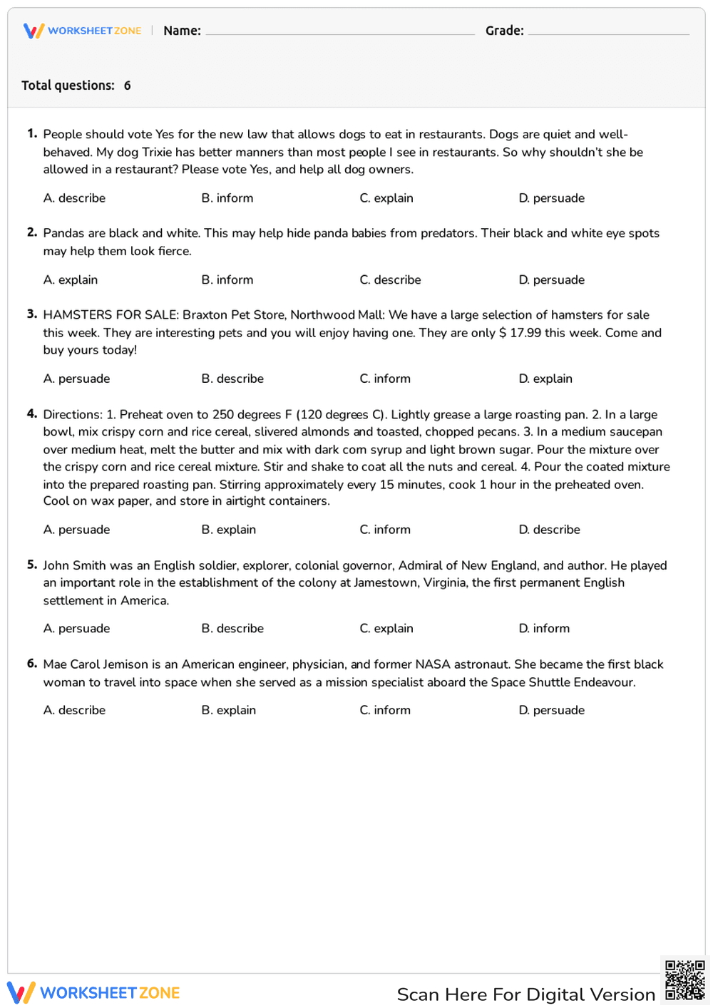 Author's Purpose Worksheet | Grade 2 Essential - Page 1