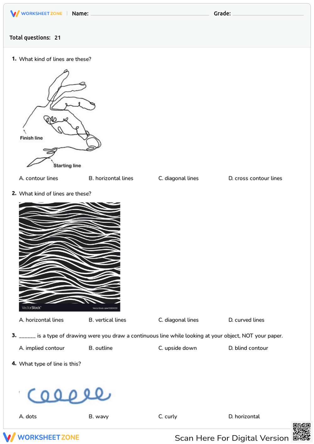 Contour Lines Art Worksheet | Grade 1-3 Essential - Page 1