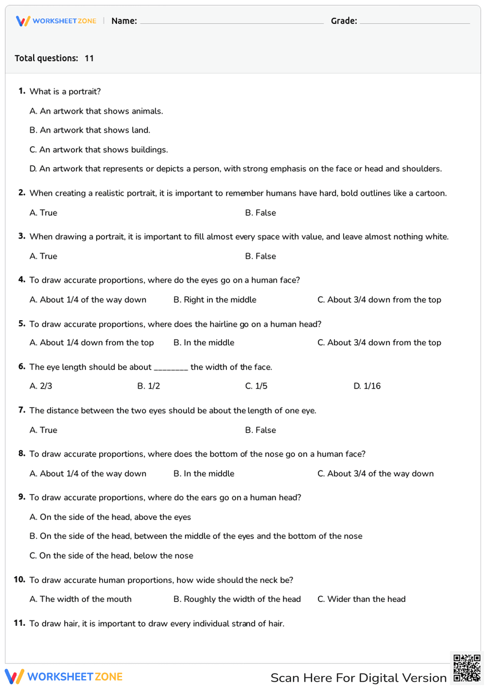 Portrait Drawing Worksheet | Grade 3 Essential Art - Page 1