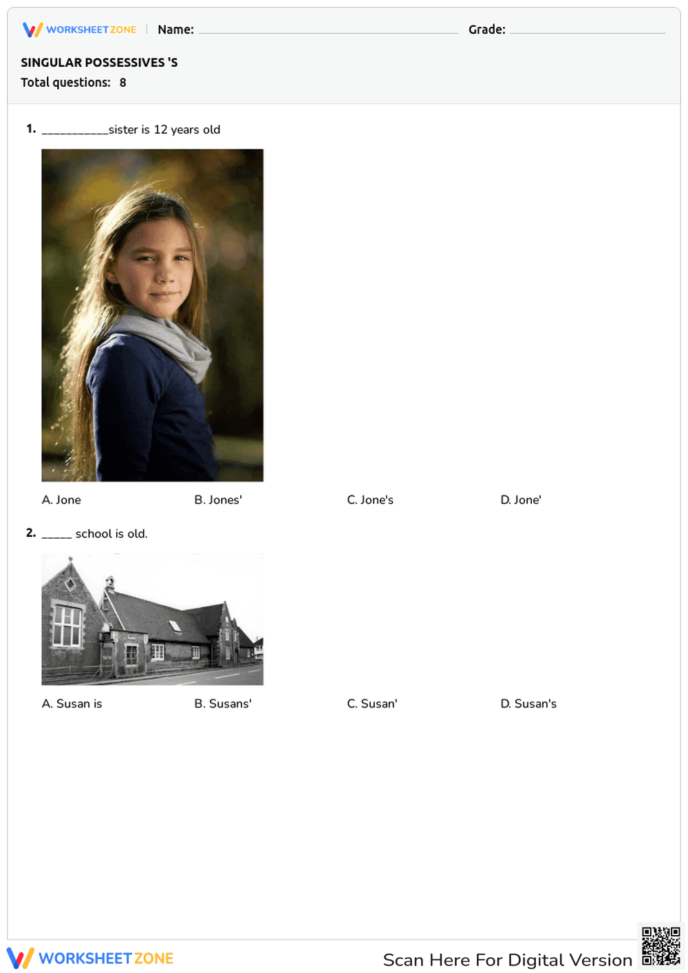 Singular Possessives Worksheet | Grade 1 Essential - Page 1