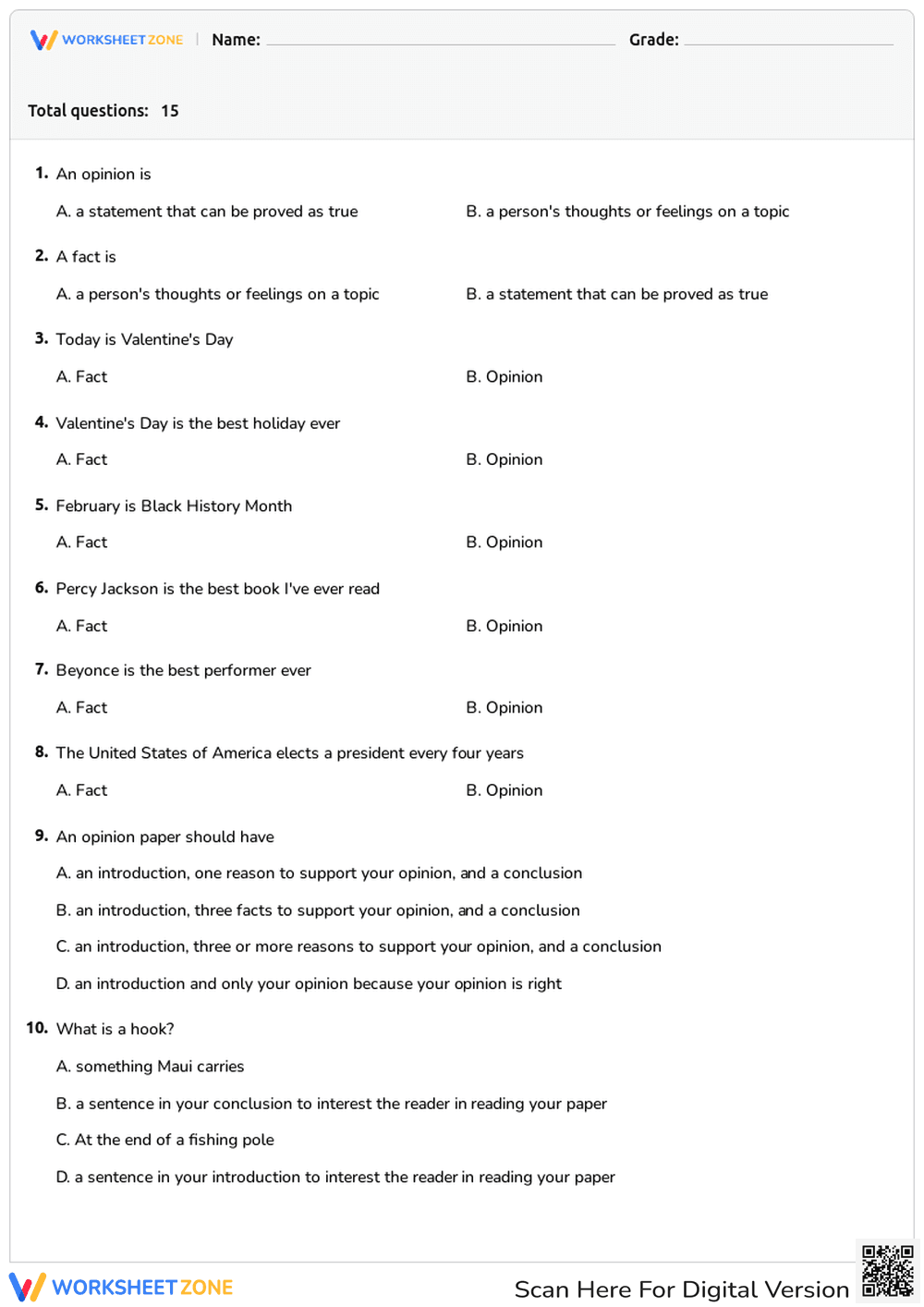 Facts, Opinions, and Opinion Writing - Page 1