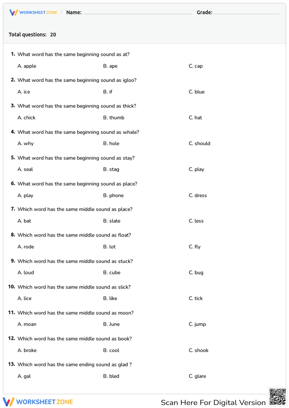 Beginning, Middle, End Sounds Worksheet | Grade 1 Essential - Page 1