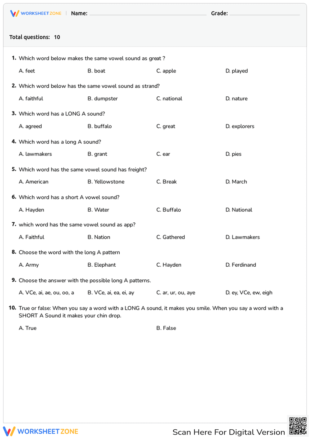 Long A & Short A - Page 1