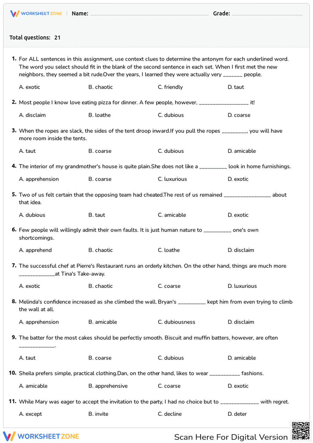 Context Clues: Antonyms Practice Quiz - Page 1