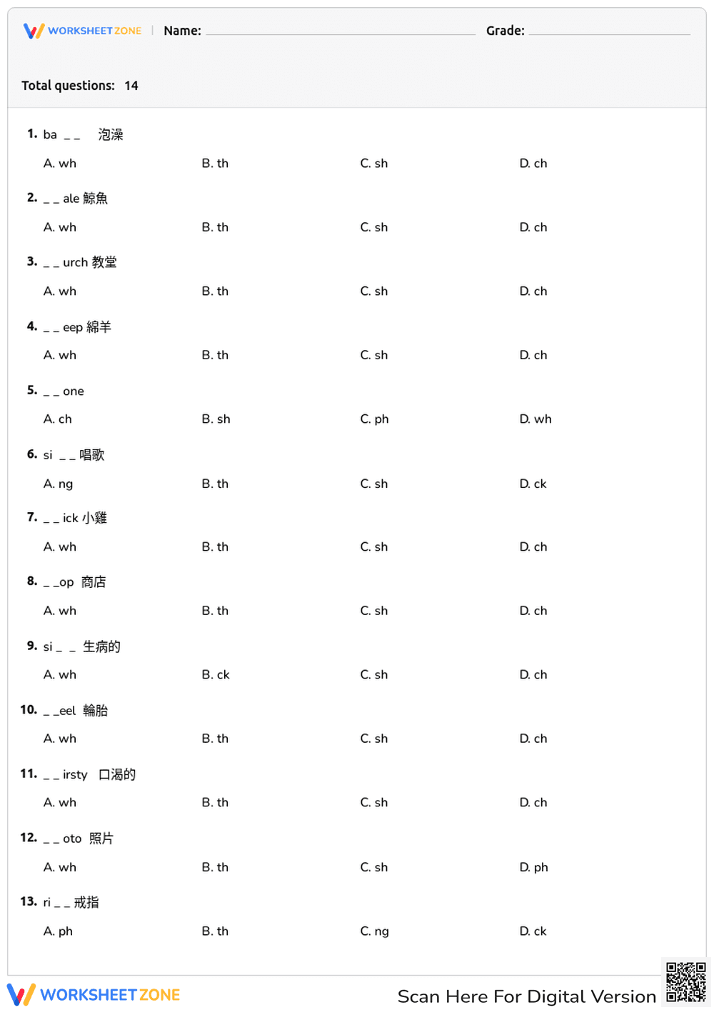 Consonant Digraphs Worksheet | Grade 1 Essential - Page 1