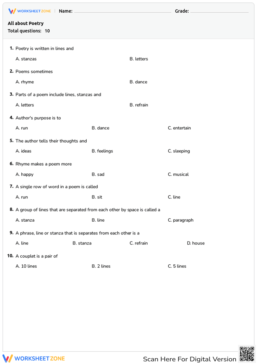 All About Poetry: Lines, Stanzas and Author's Purpose - Page 1
