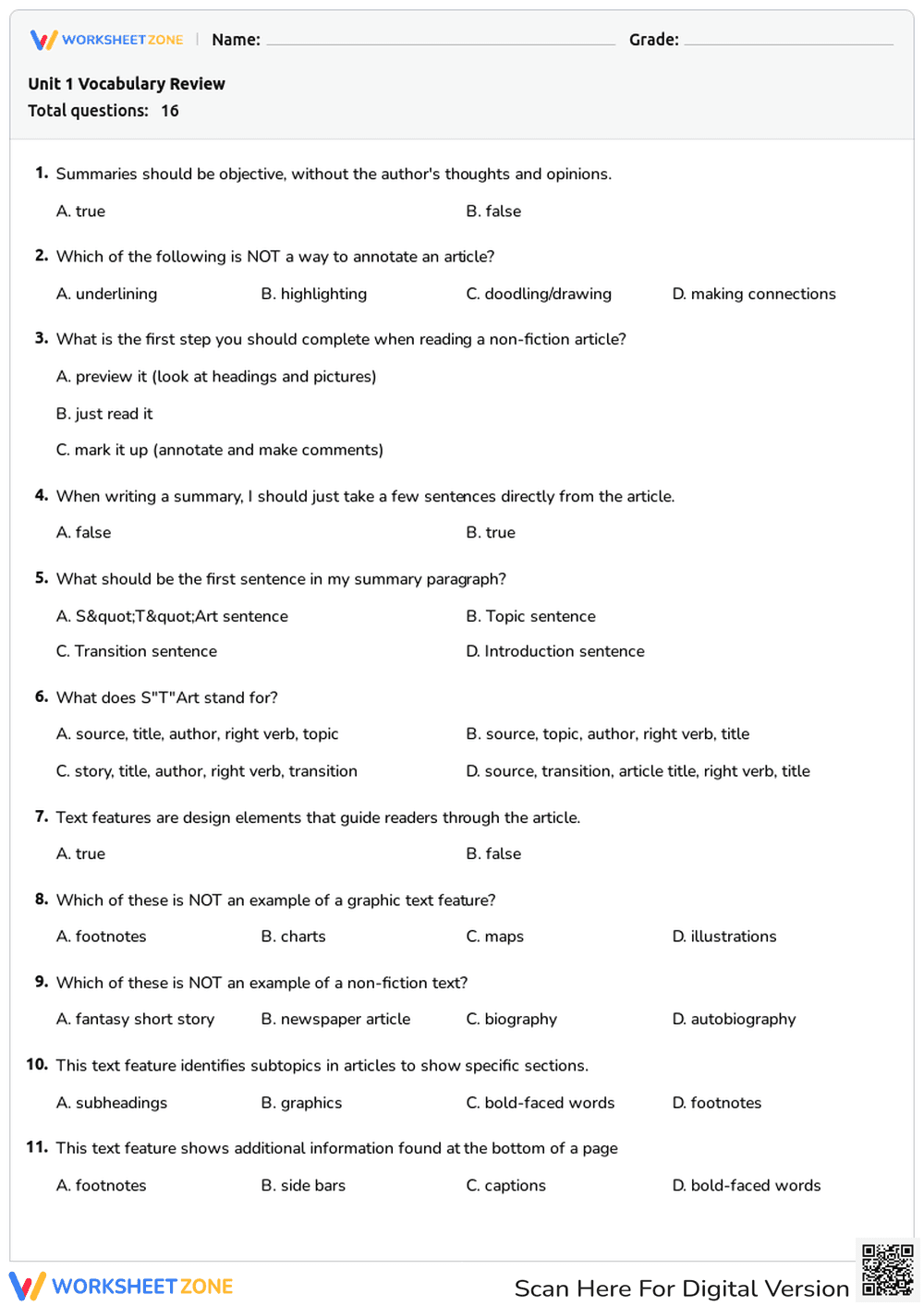 Unit 1 Vocabulary Review - Page 1