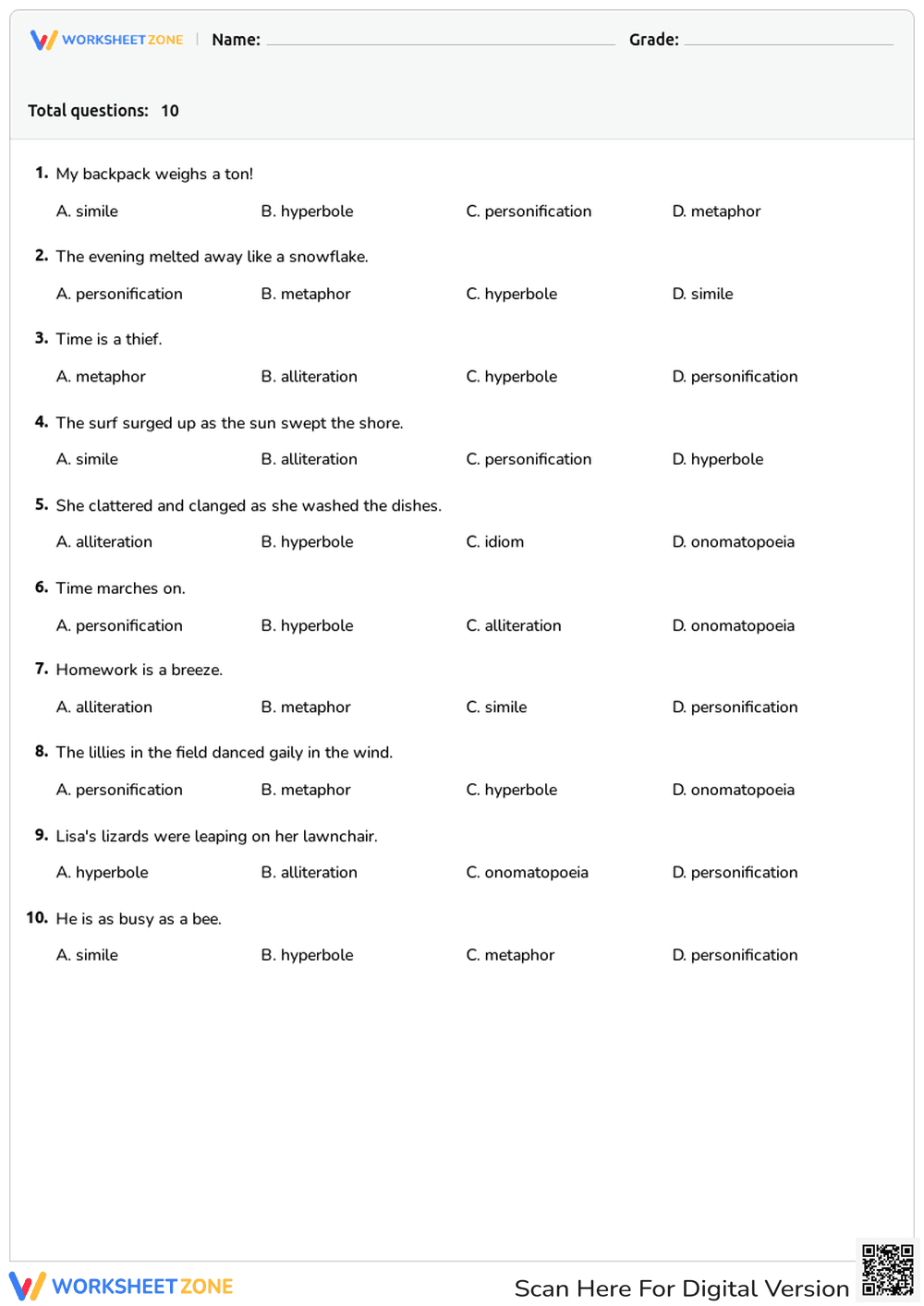 Identify Figurative Language - Page 1