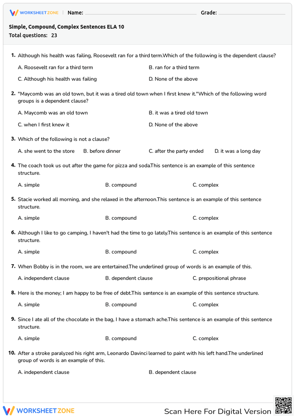Sentence Structure Worksheet | Grade 5 Essential Practice - Page 1