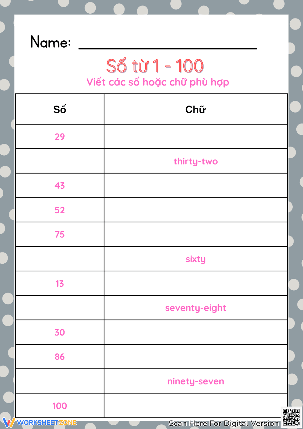 Number Words 1-100 Worksheet | Essential Grade 2 ELA - Page 1
