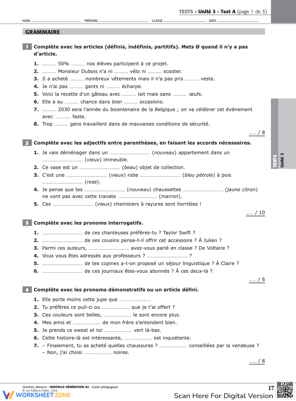 French Grammar Test Unité 3 | Essential College Guide - Page 1