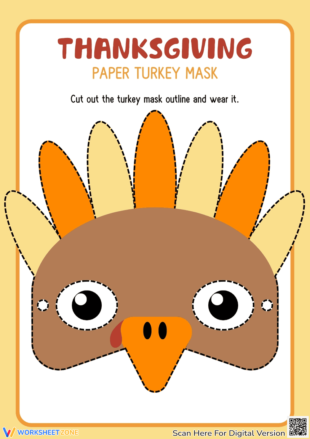 Thanksgiving Turkey Mask — Printable Grade K Craft - Page 1
