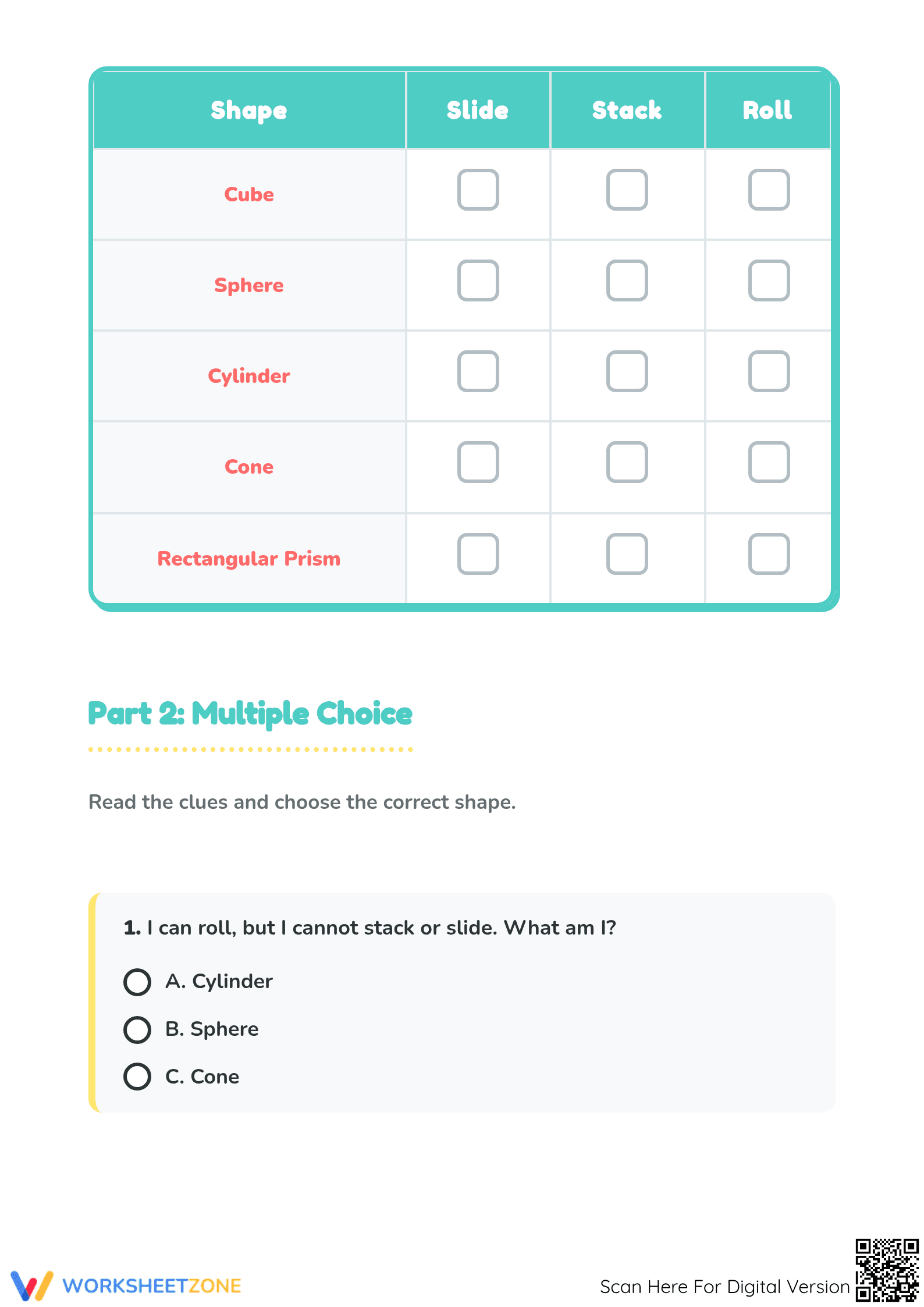 Grade K 3D Shapes — Printable No-Prep Worksheet - Page 2