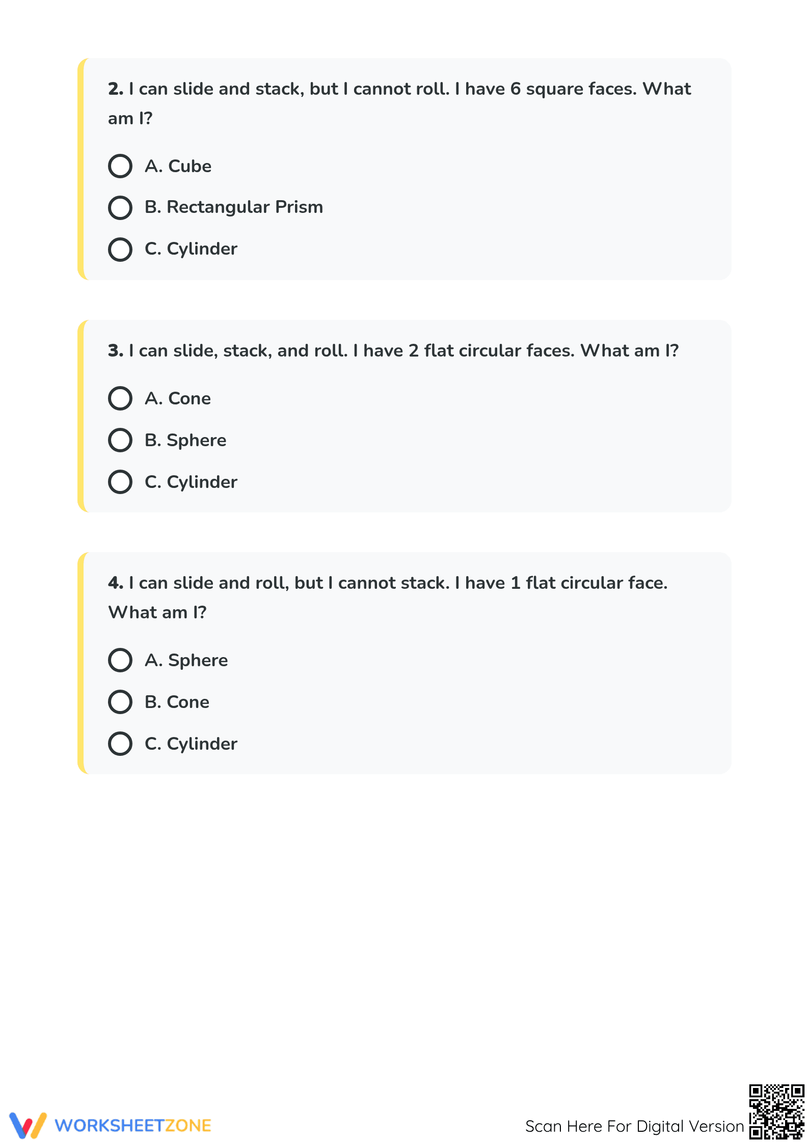 Grade K 3D Shapes — Printable No-Prep Worksheet - Page 3