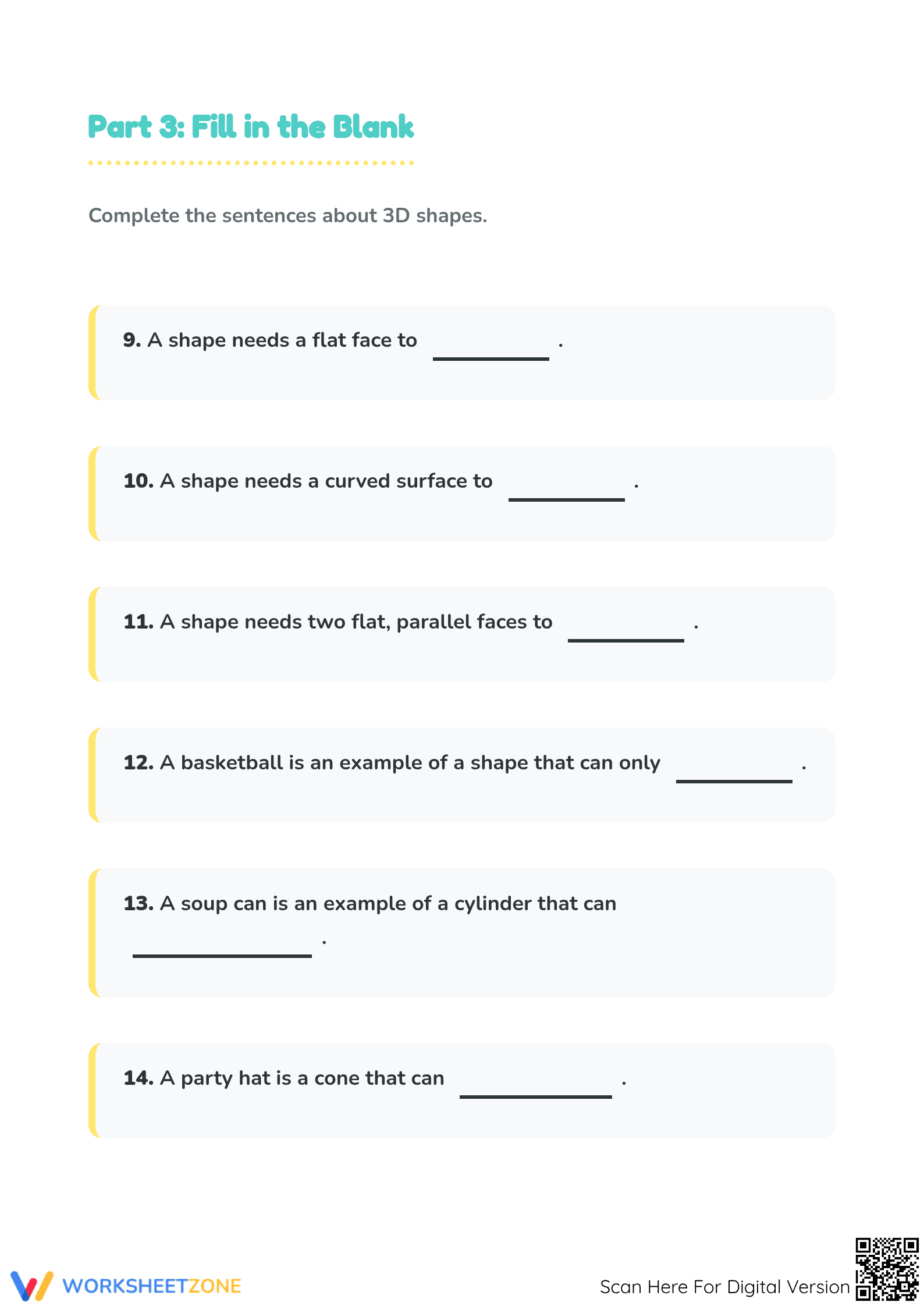 Grade K 3D Shapes — Printable No-Prep Worksheet - Page 5