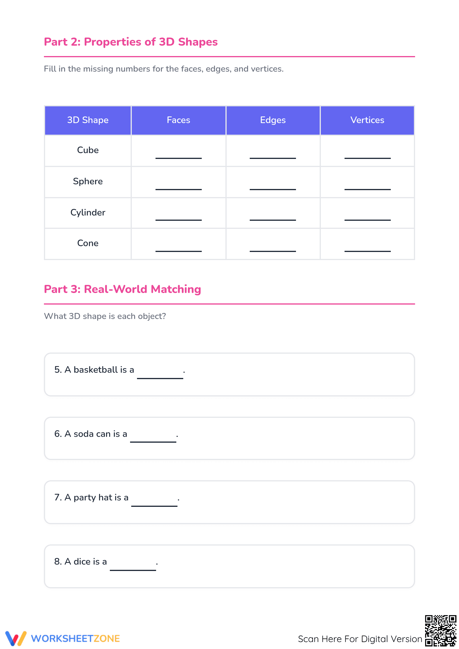 Essential 3D Shapes Revision Worksheet | Grade 2-3 - Page 2