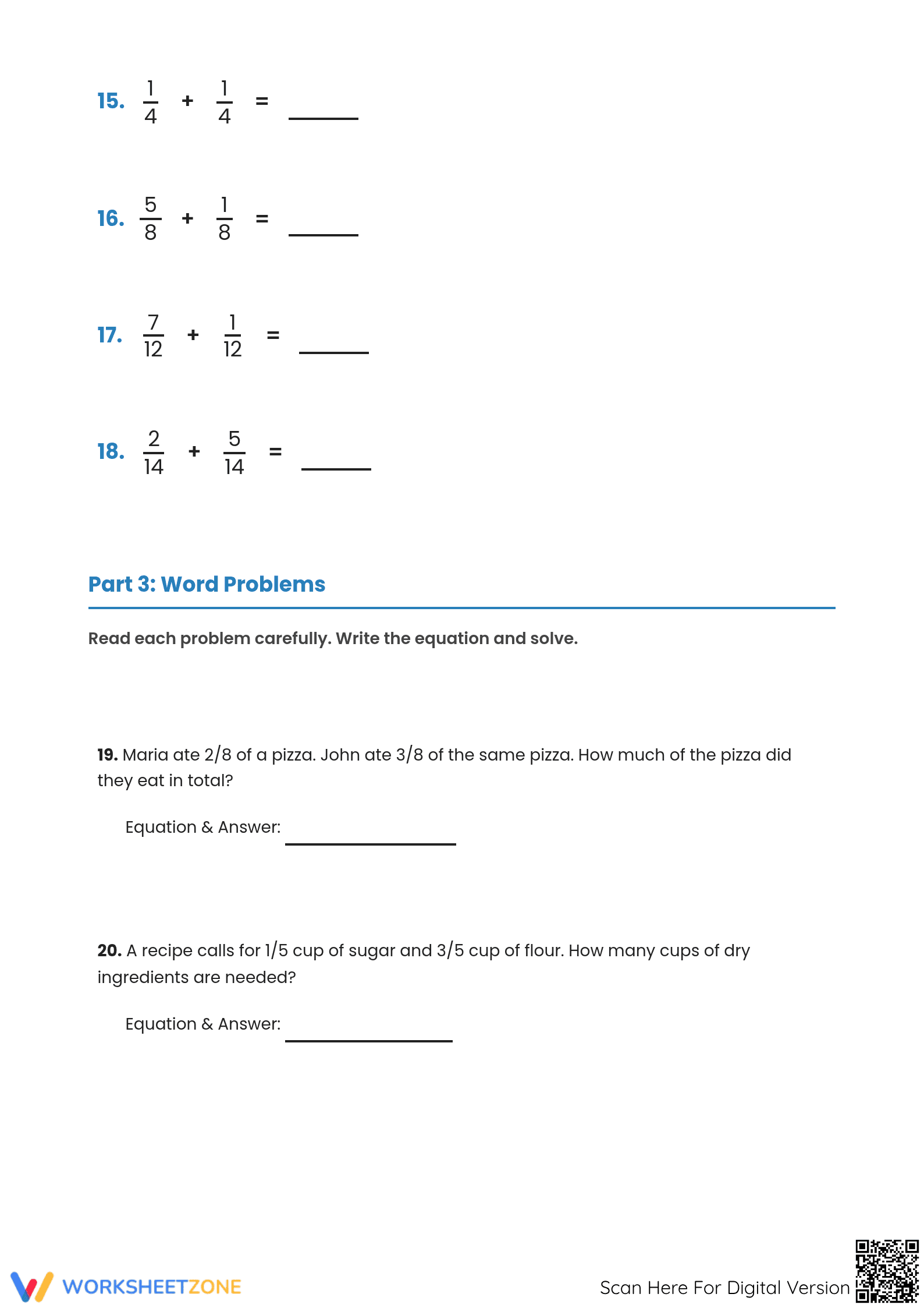 Printable Adding Fractions Worksheet | Grade 4 Math - Page 3