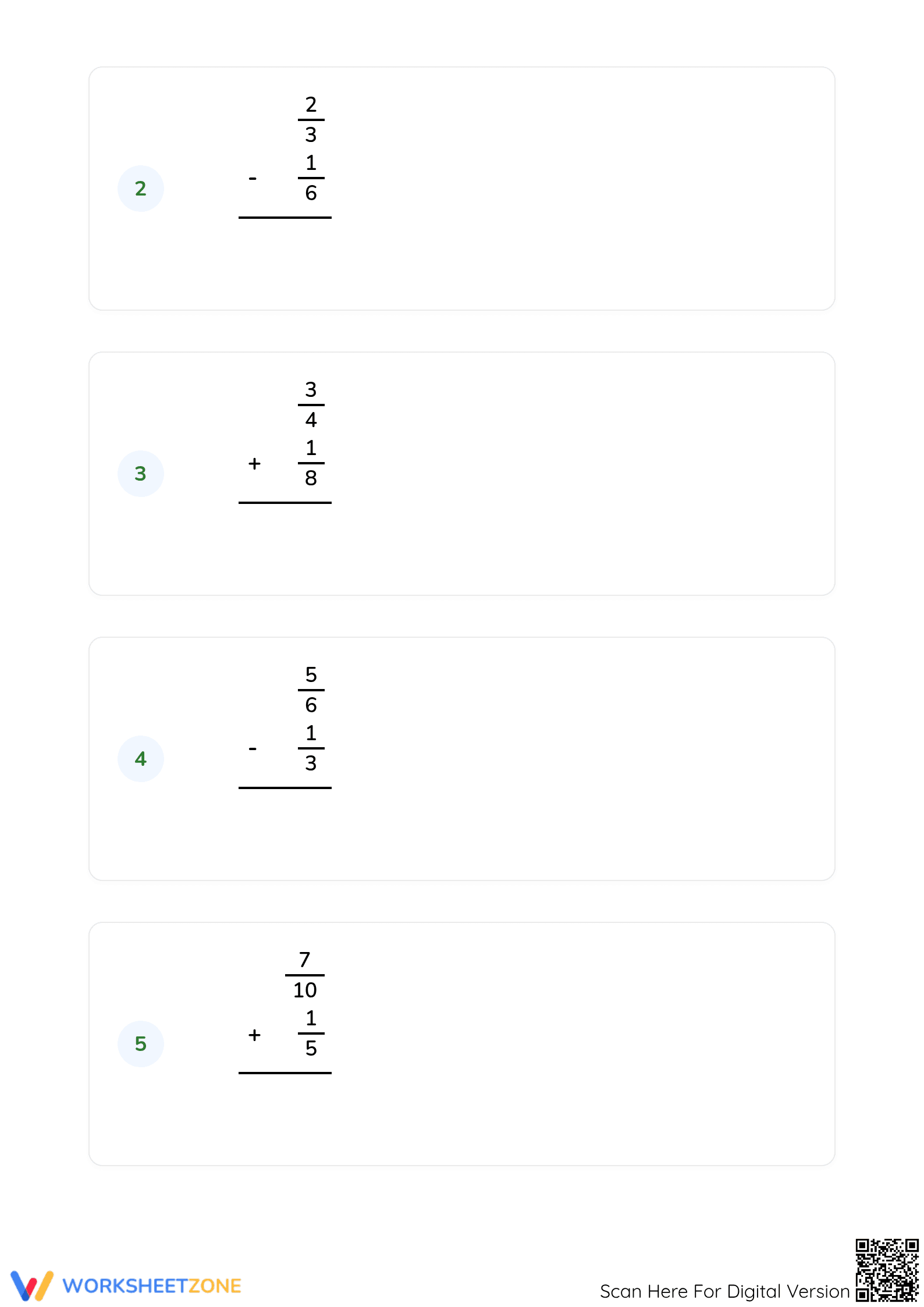 Printable Adding & Subtracting Fractions Worksheet | Grade 5 - Page 2