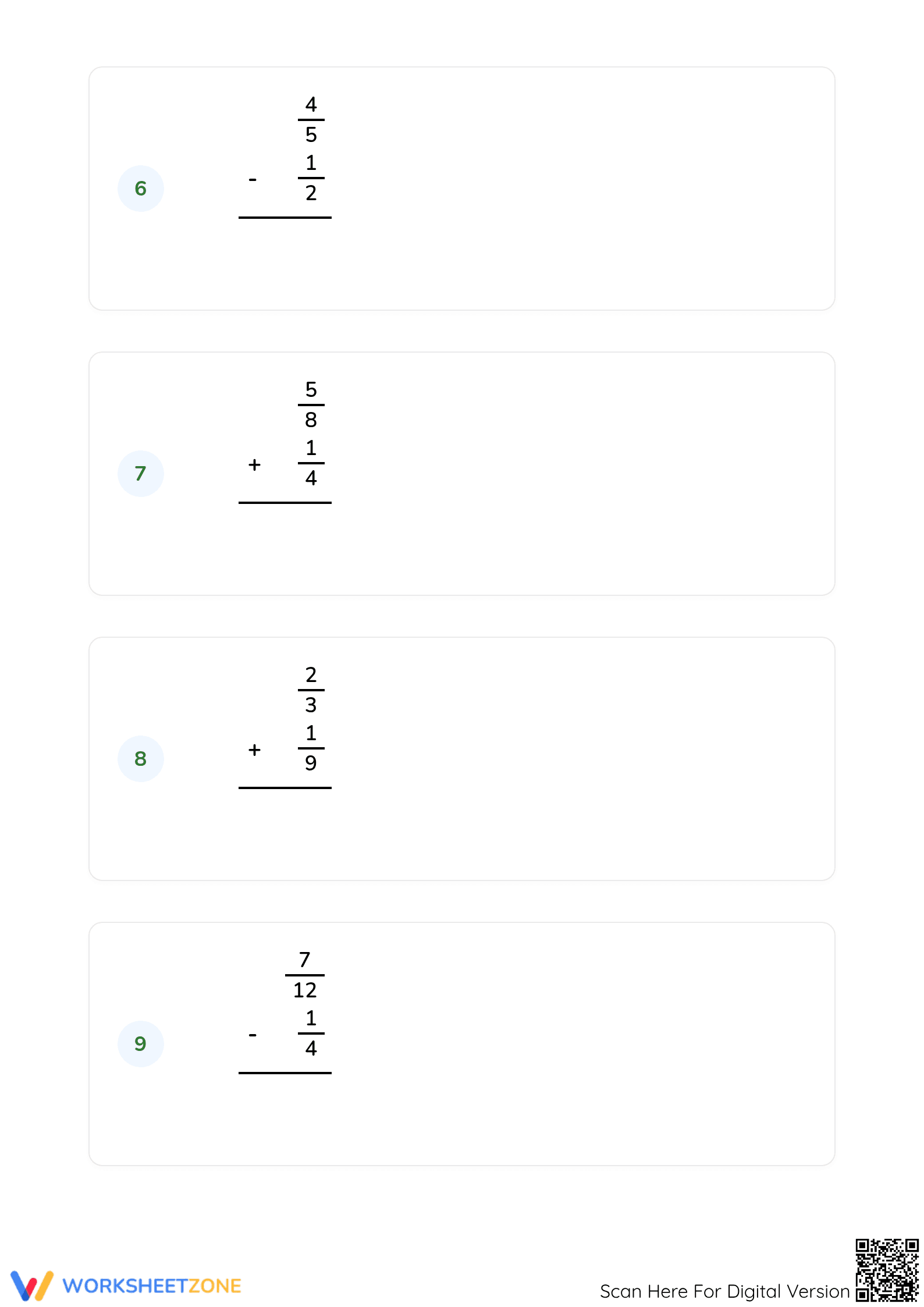 Printable Adding & Subtracting Fractions Worksheet | Grade 5 - Page 3