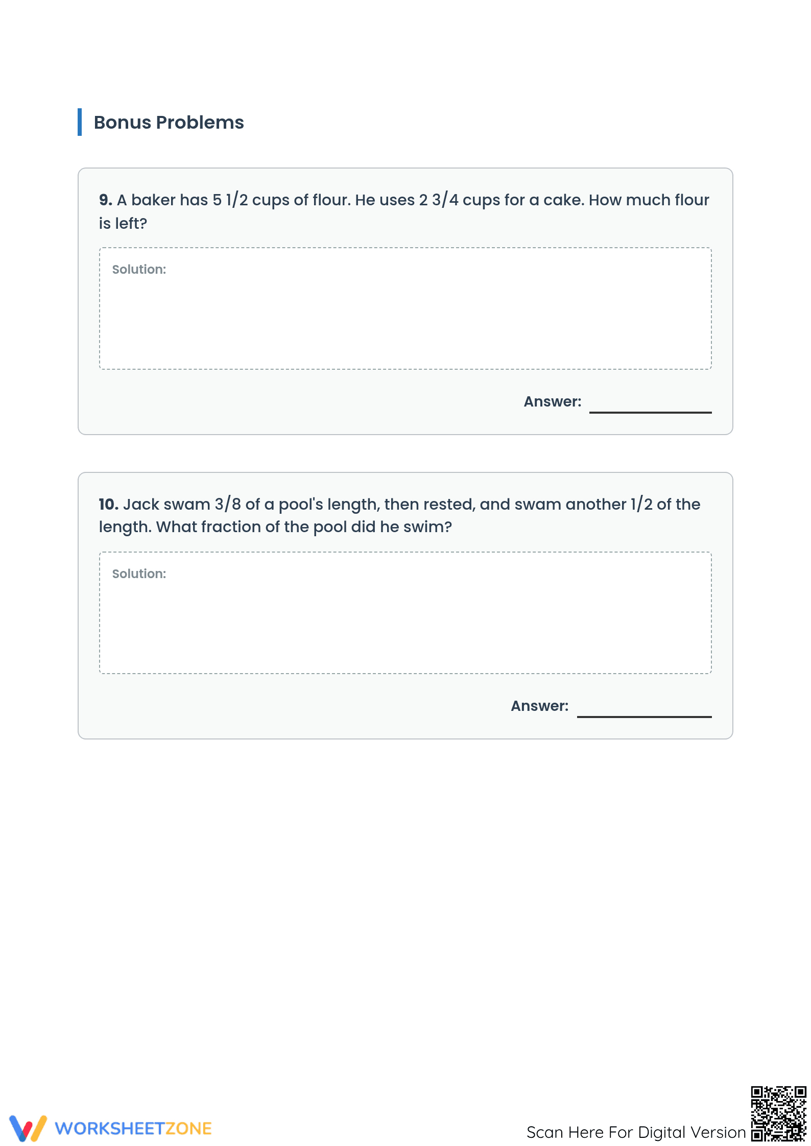 Grade 5 Fraction Word Problems — Essential No-Prep Worksheet - Page 4