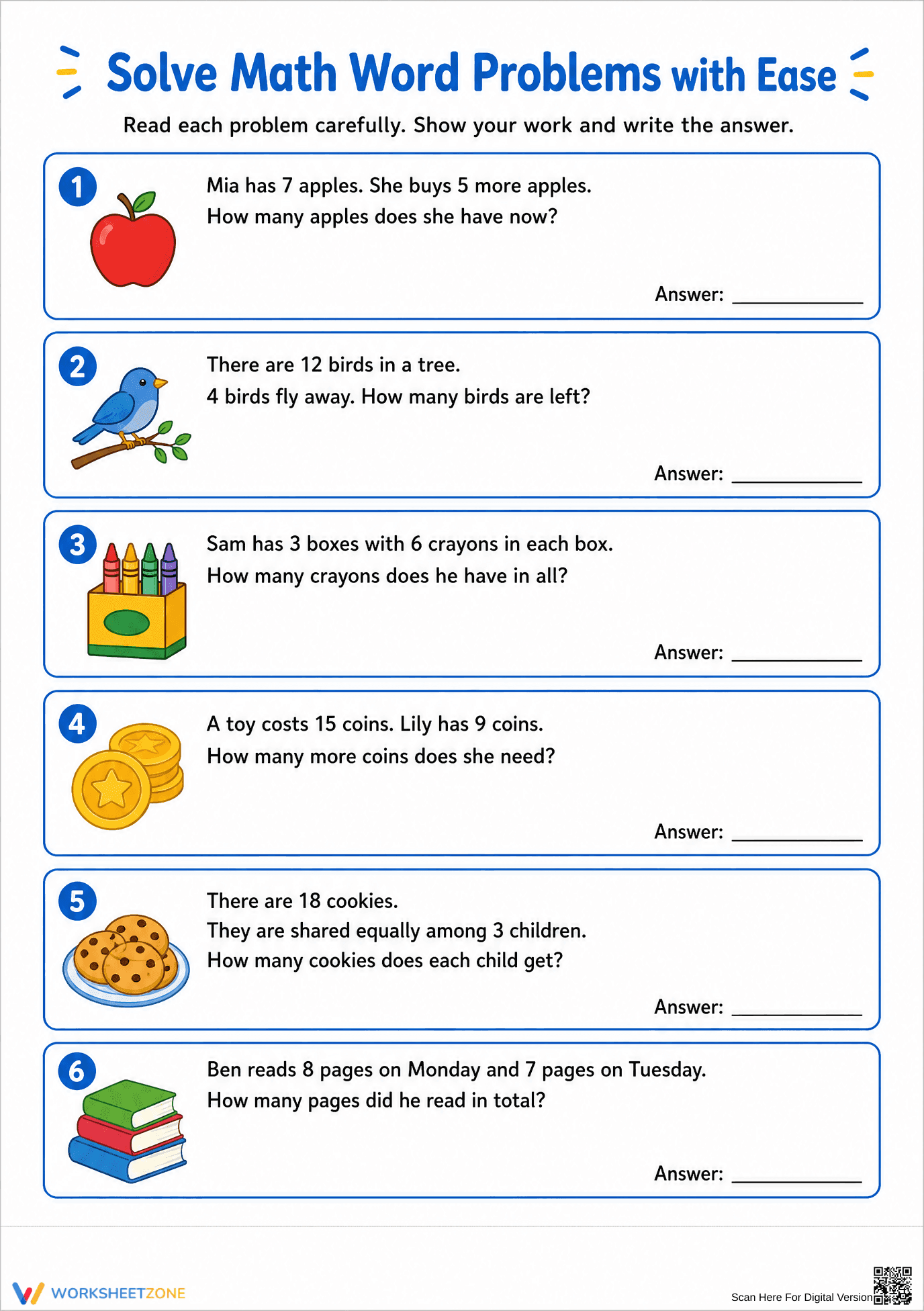 Printable Math Word Problems Worksheet | Grade 2 - Page 2