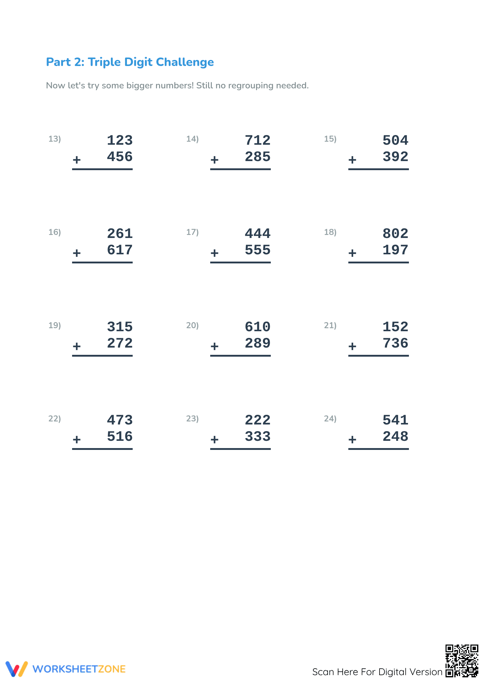 Essential Grade 3 Addition Worksheet without Regrouping - Page 2