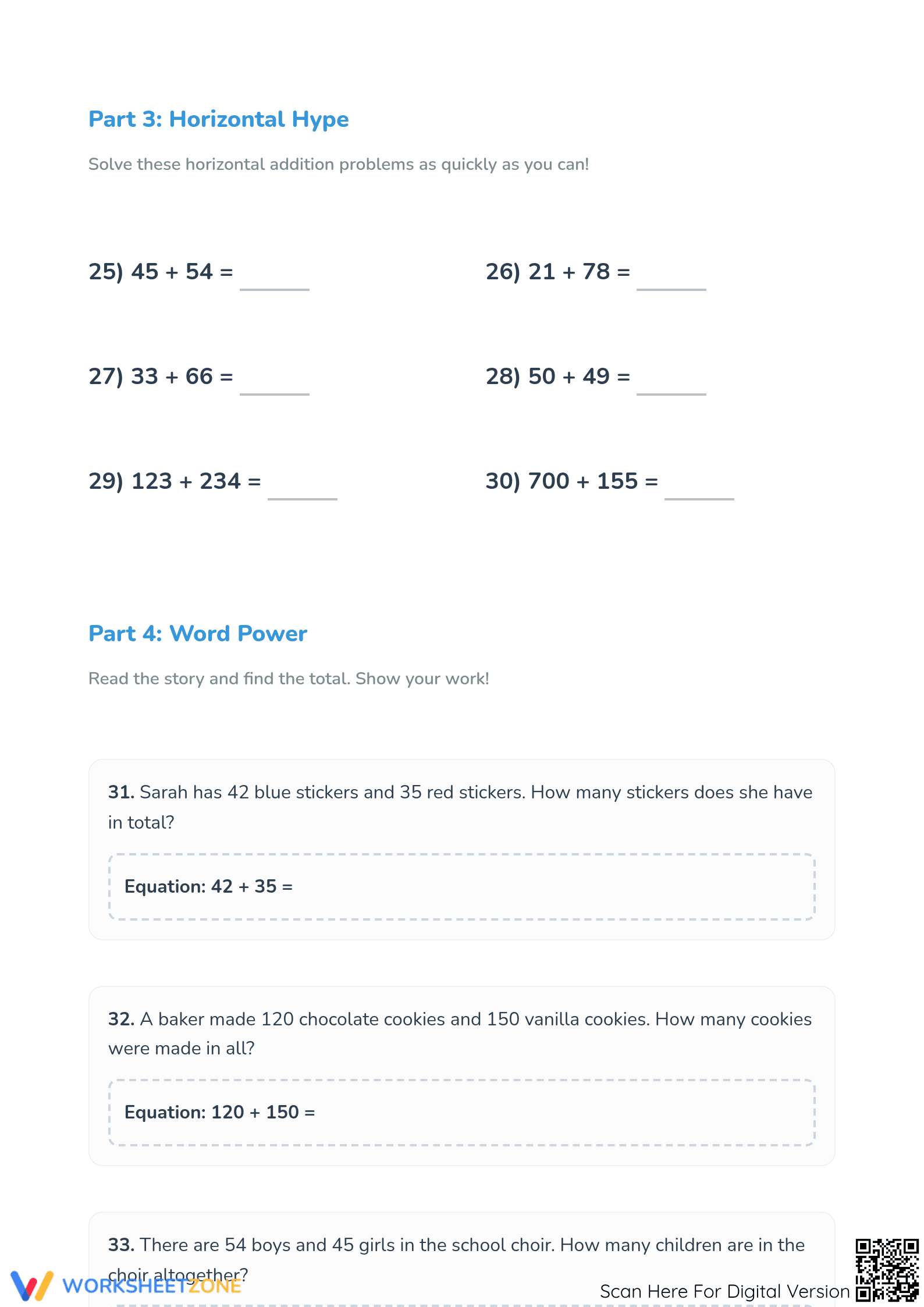 Essential Grade 3 Addition Worksheet without Regrouping - Page 3
