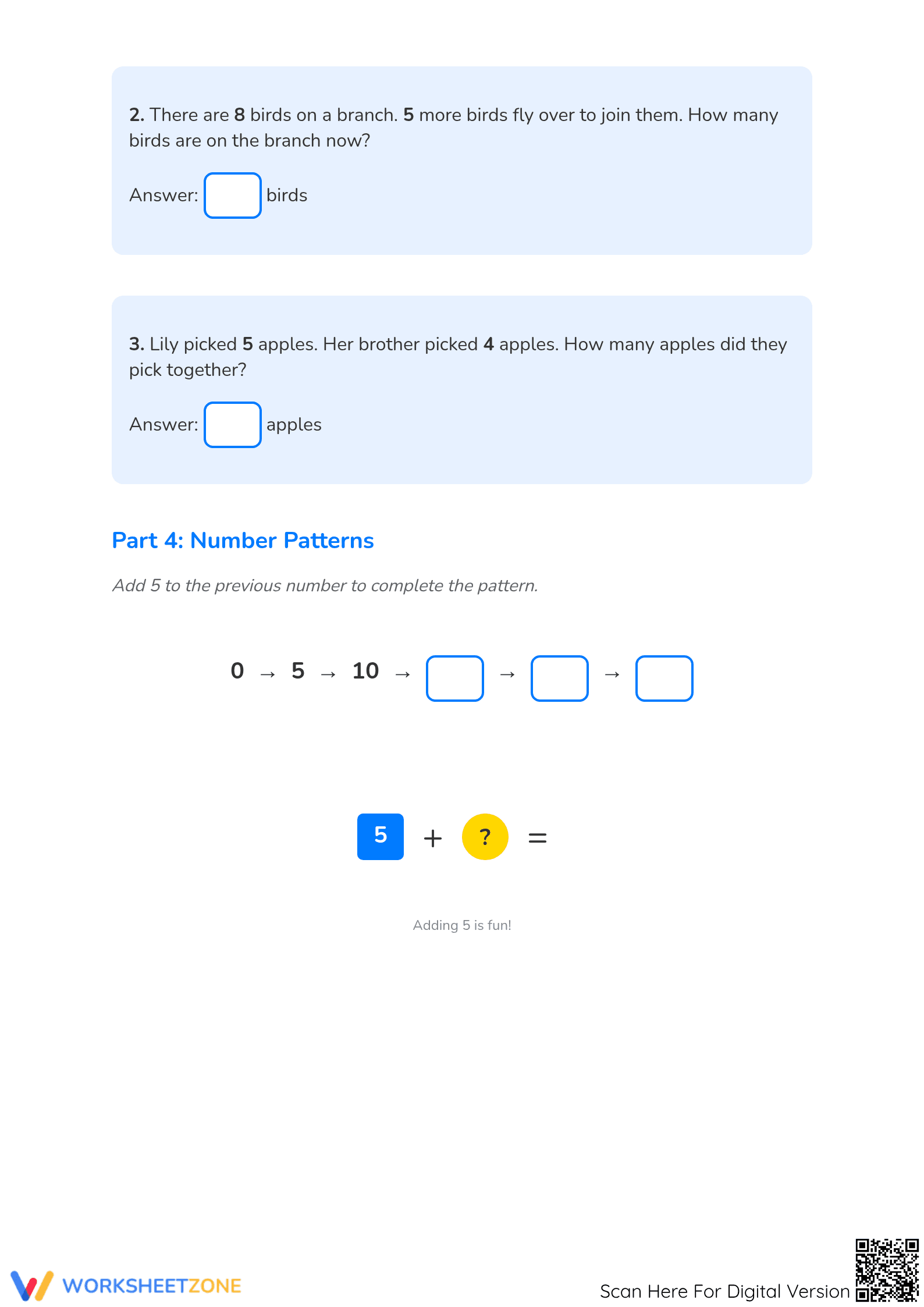 Printable Adding 5 Worksheet | Grade 1 Math Practice - Page 3