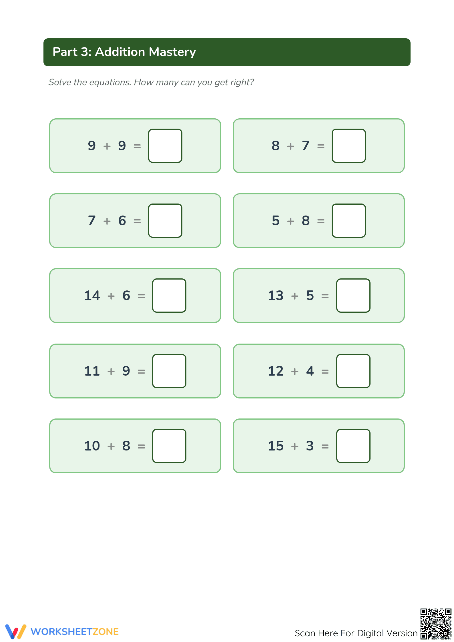 Printable Addition Worksheet | Grade 1 Math - Page 3