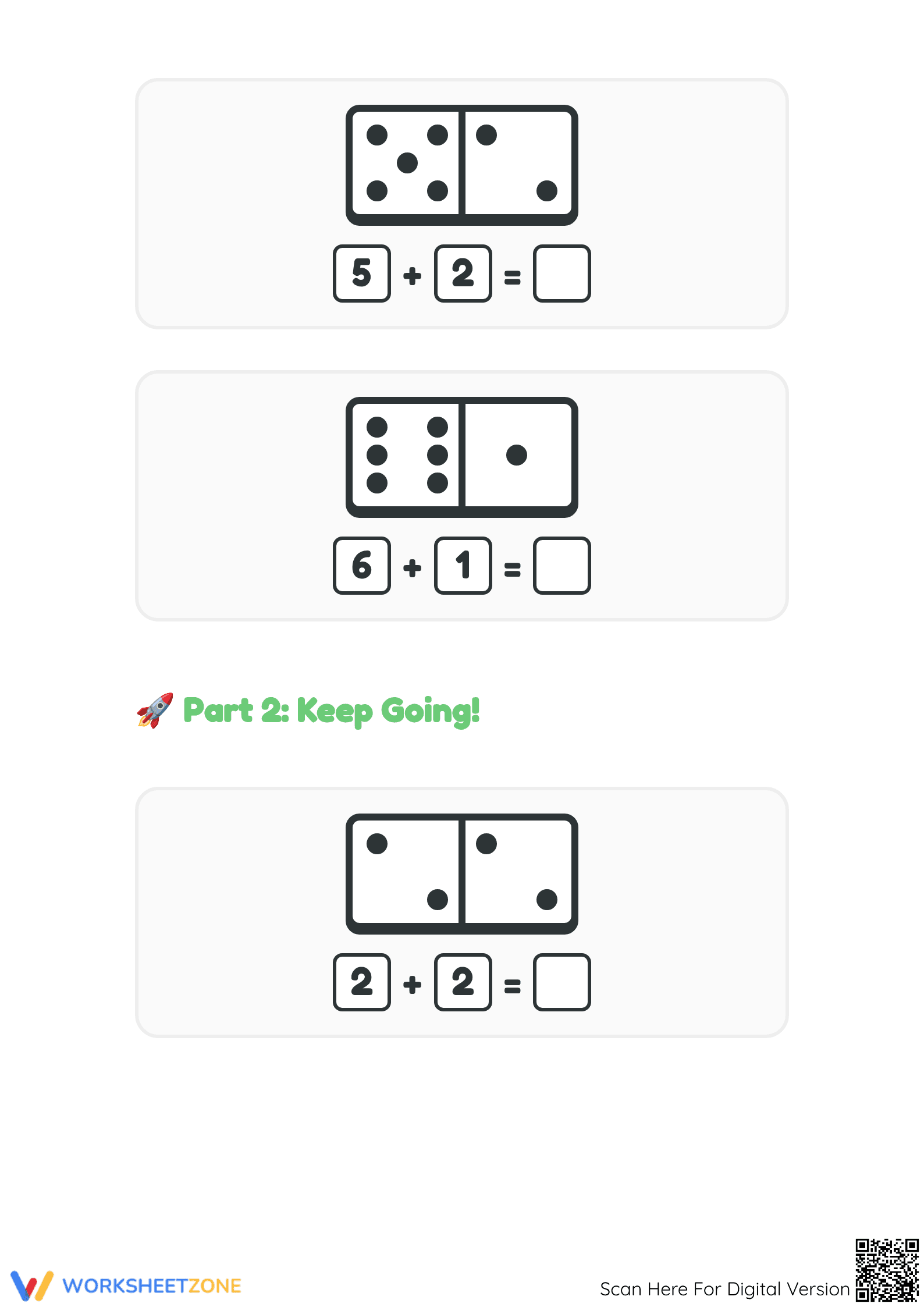 Printable Domino Addition Worksheet | Kindergarten Math - Page 2