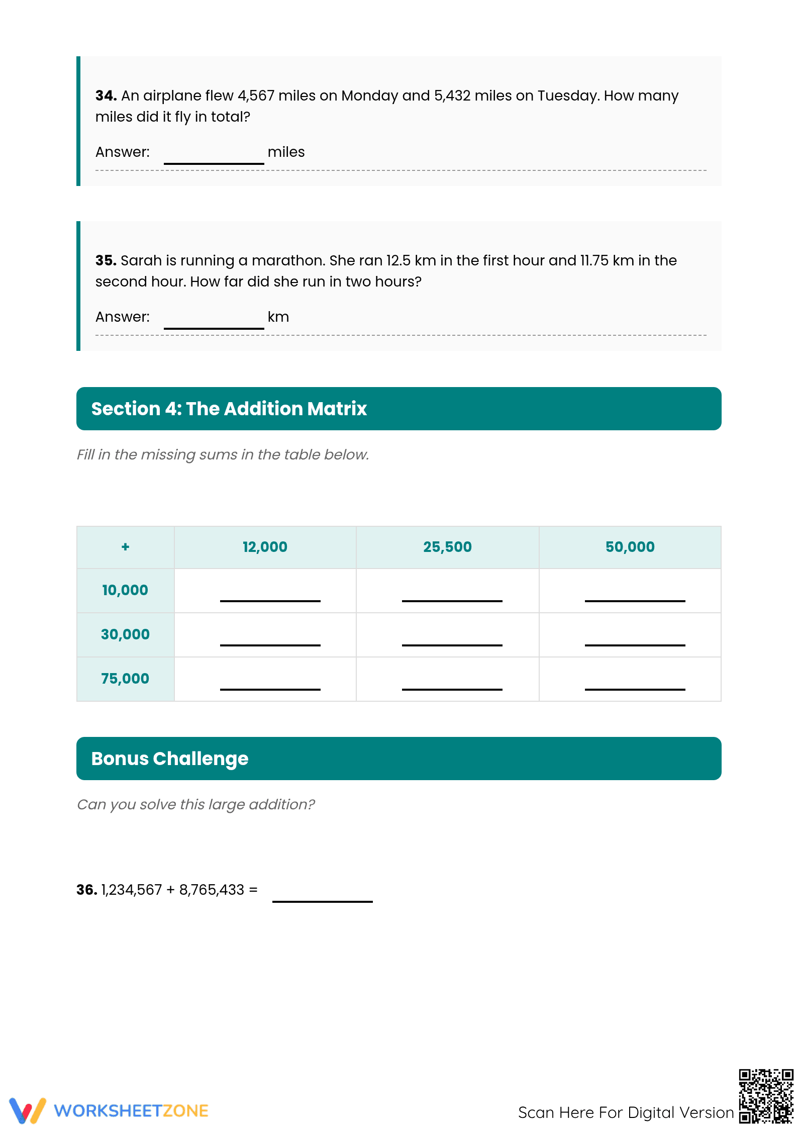 Printable Addition Quiz | Grade 6 Math Worksheet - Page 4