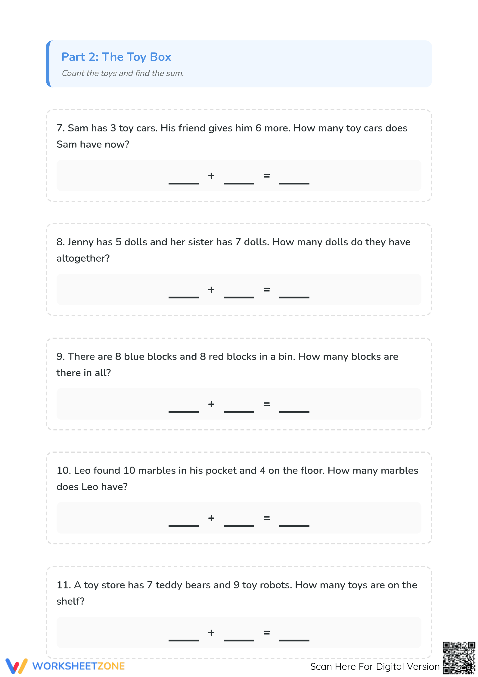 Grade 1 Addition Word Problems — Printable No-Prep Worksheet - Page 3