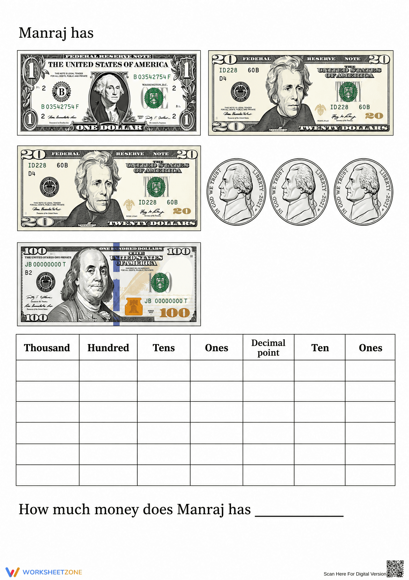 Printable Money & Place Value Worksheet | Grade 4 Math - Page 2