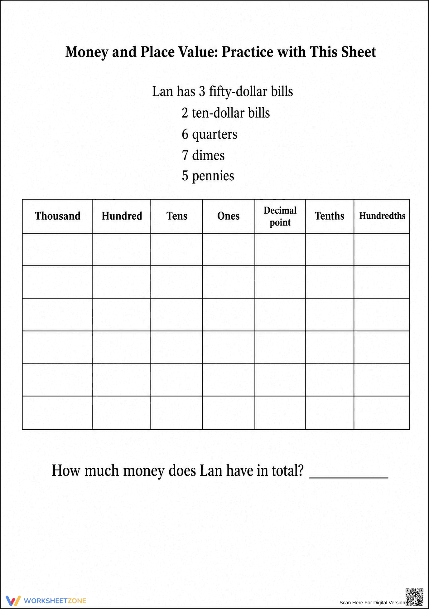 Printable Money & Place Value Worksheet | Grade 4 Math - Page 3