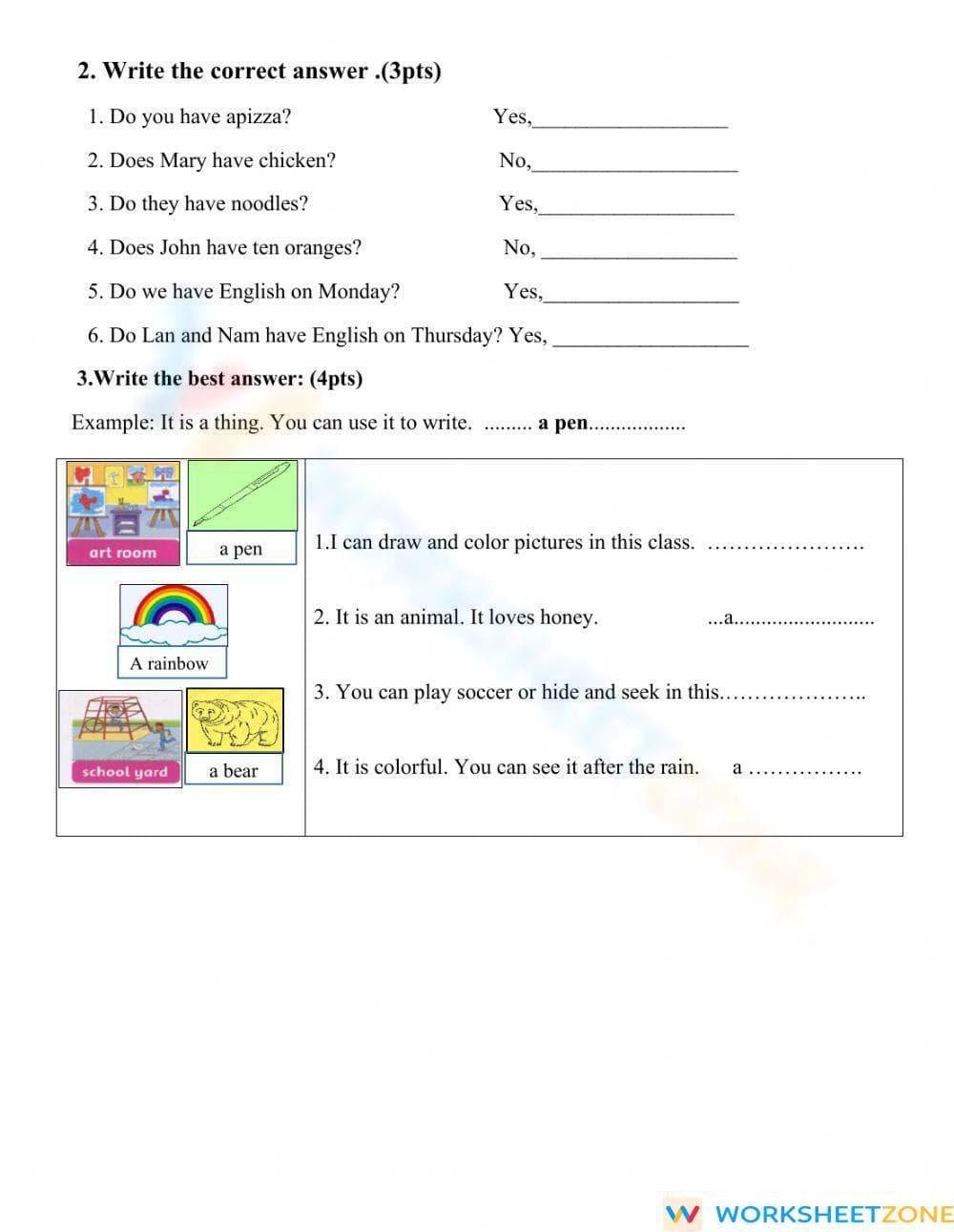 English Test Worksheet: Grammar, Vocabulary & Writing - Page 2
