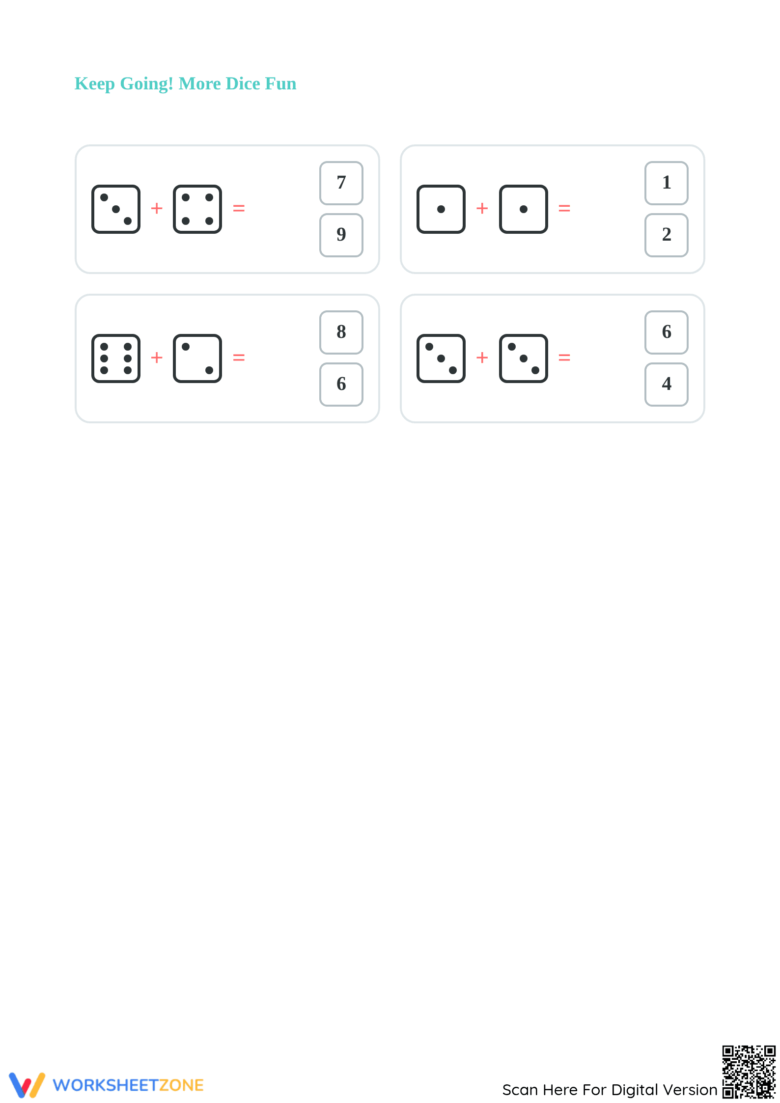 Dice Addition Worksheet | Grade 1 Essential Math - Page 2
