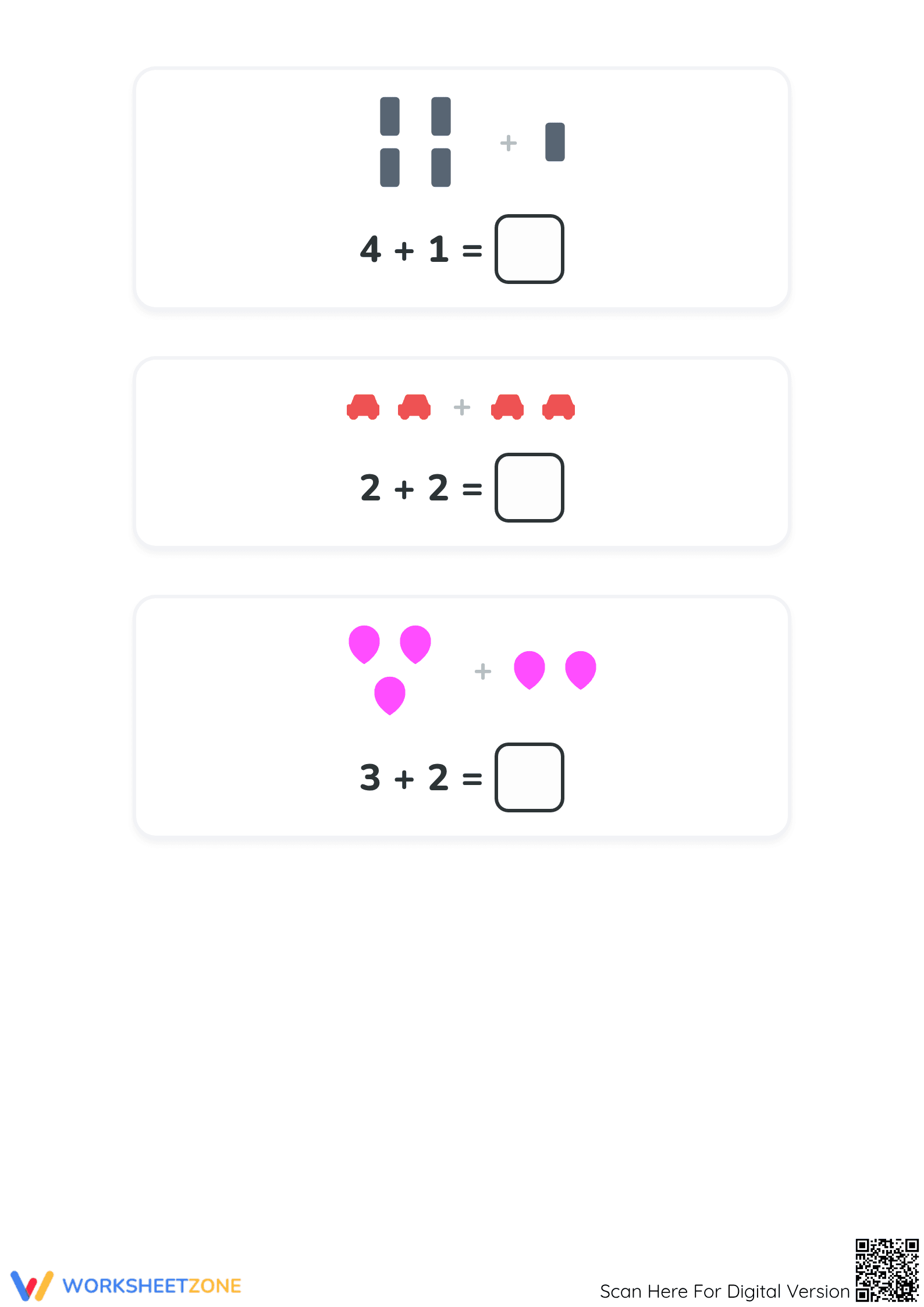 Printable Addition with Pictures Worksheet | Grade K Math - Page 3