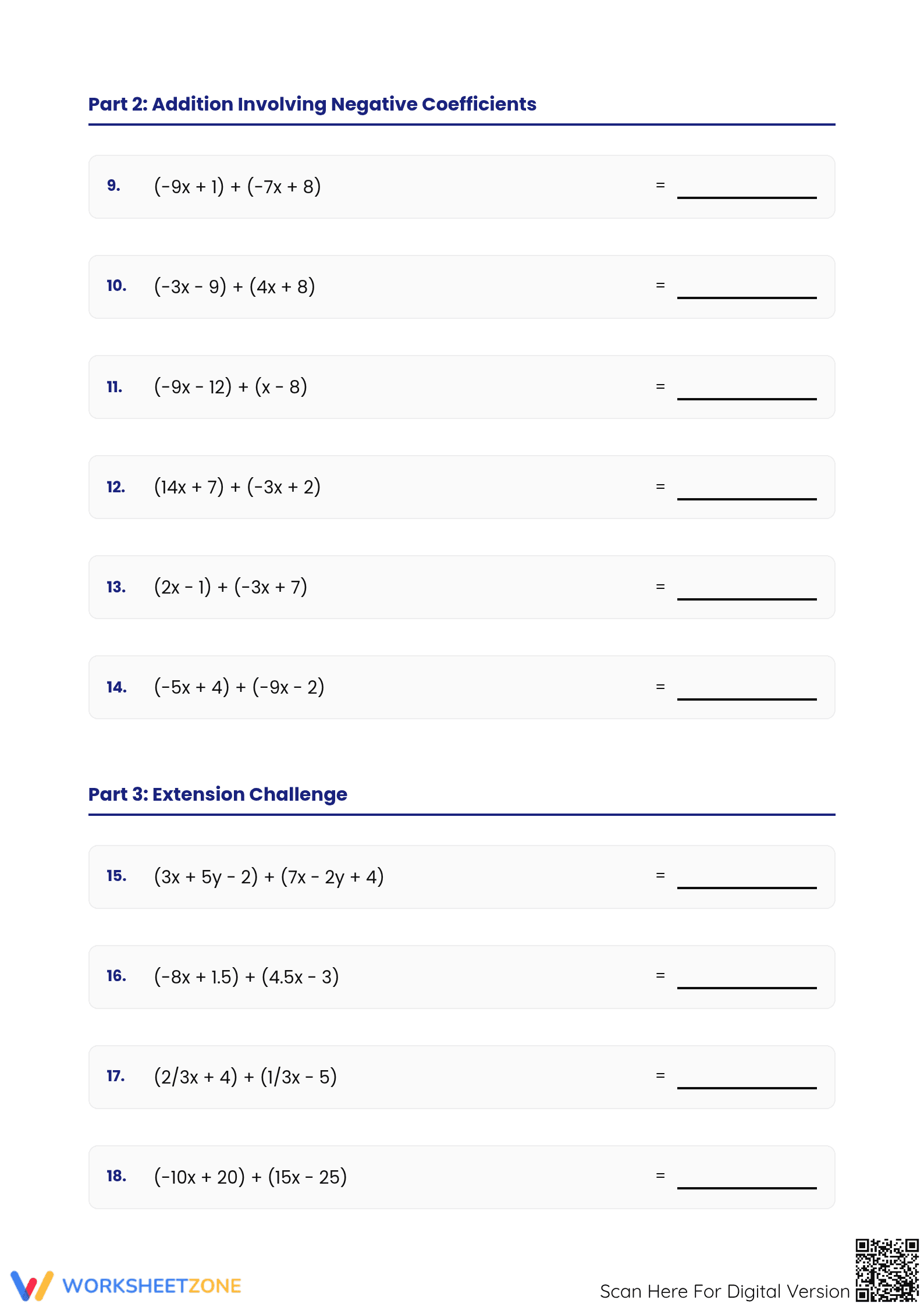 Linear Expressions Worksheet (3 Levels) | Grade 7 Ready - Page 2
