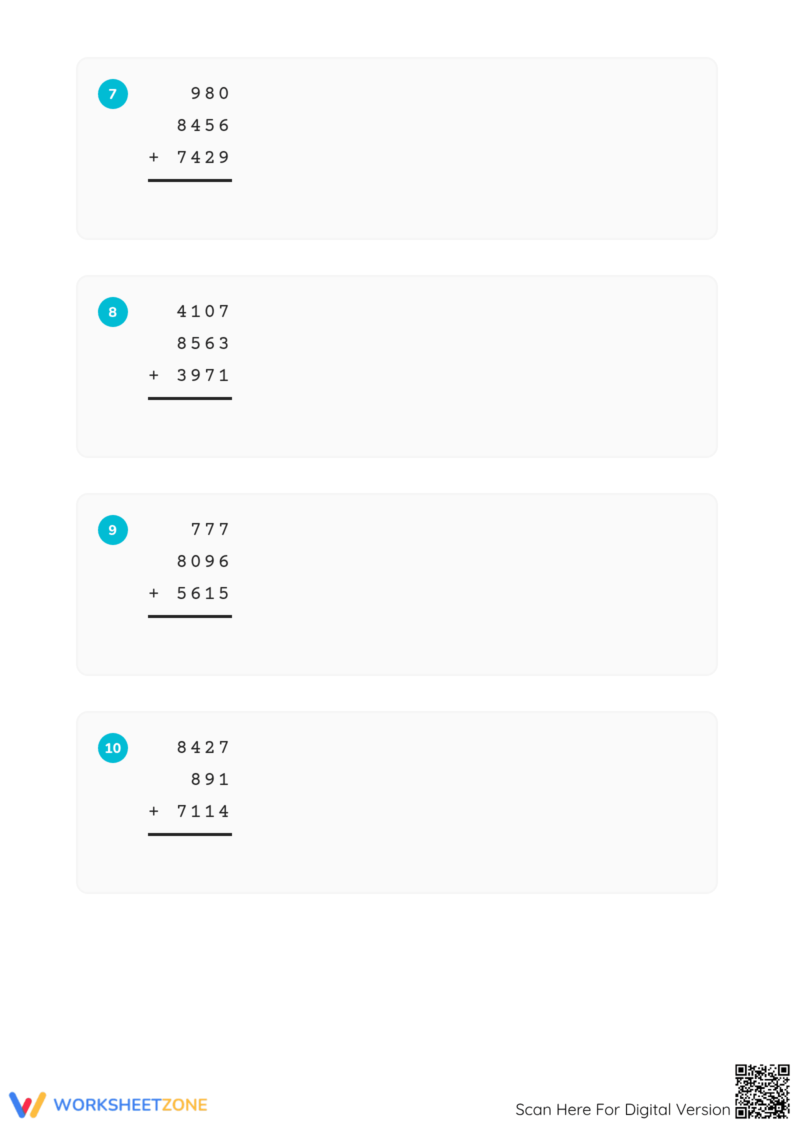 4.NBT.B.4 Worksheet: Multi-Digit Addition — Grade 4 Aligned - Page 3