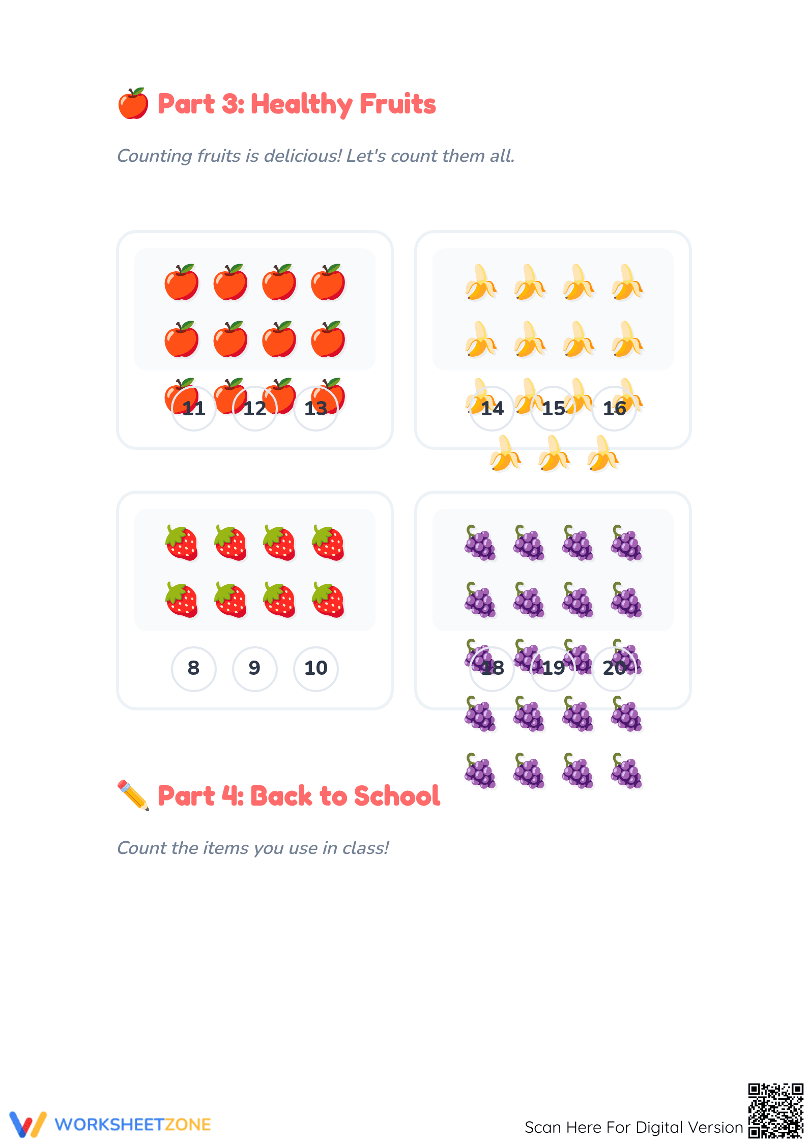 Printable Counting to 20 Worksheet | Grade K Math - Page 3