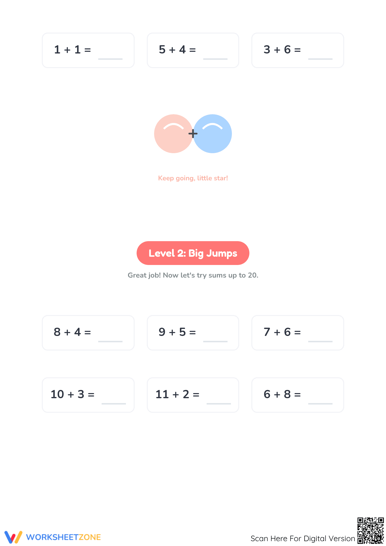 Essential Addition to 20 Worksheet | Grade 1 Math - Page 2
