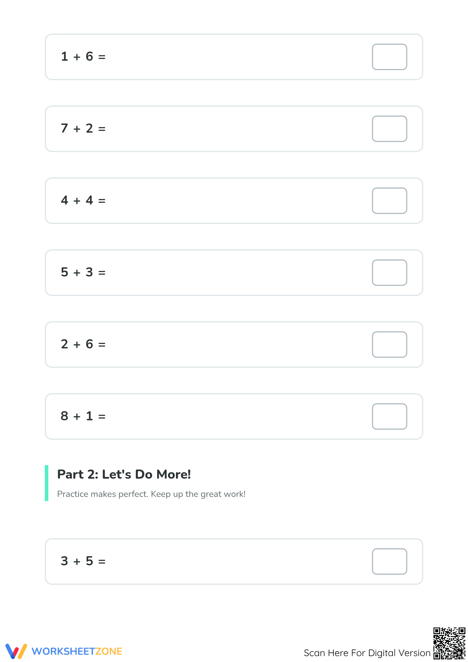 Grade 1 Addition — Printable No-Prep Worksheet - Page 2