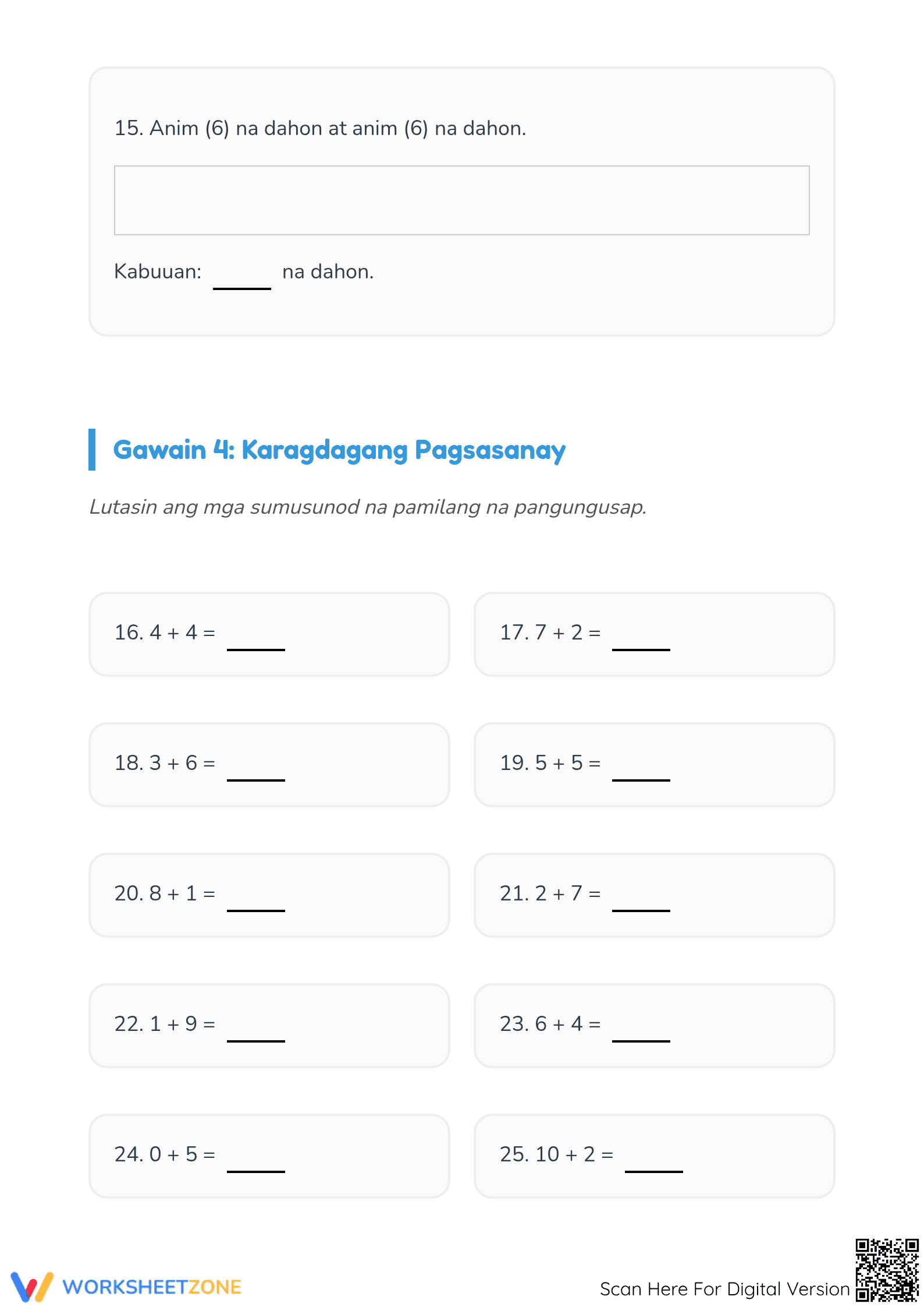 Printable Basic Addition Worksheet | Grade 1 Math - Page 5