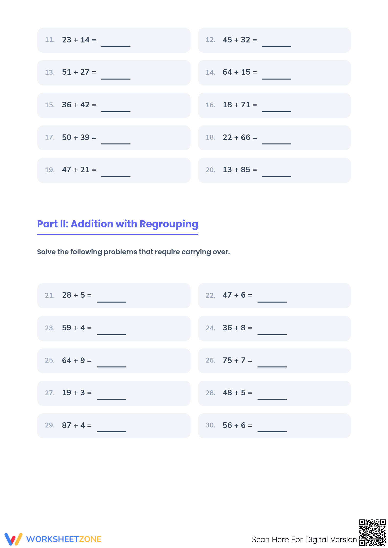 2.NBT.B.5 Worksheet: Addition within 100 — Grade 2 Aligned - Page 2
