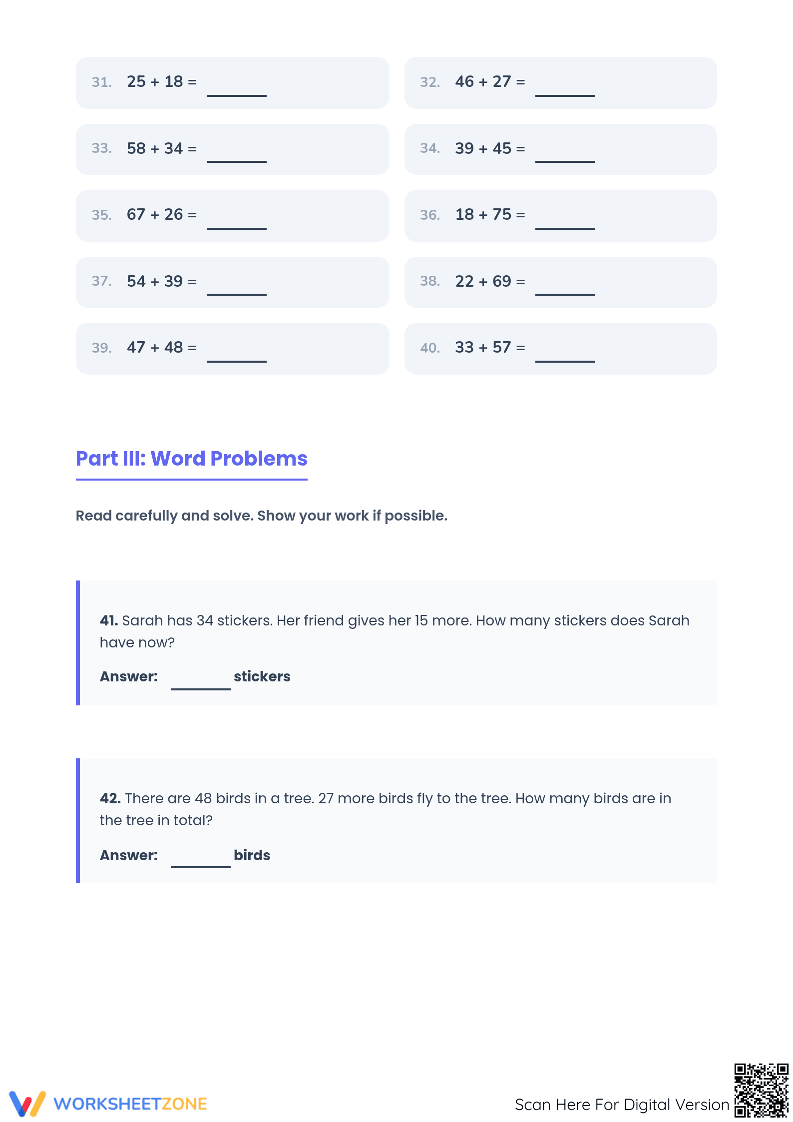 2.NBT.B.5 Worksheet: Addition within 100 — Grade 2 Aligned - Page 3
