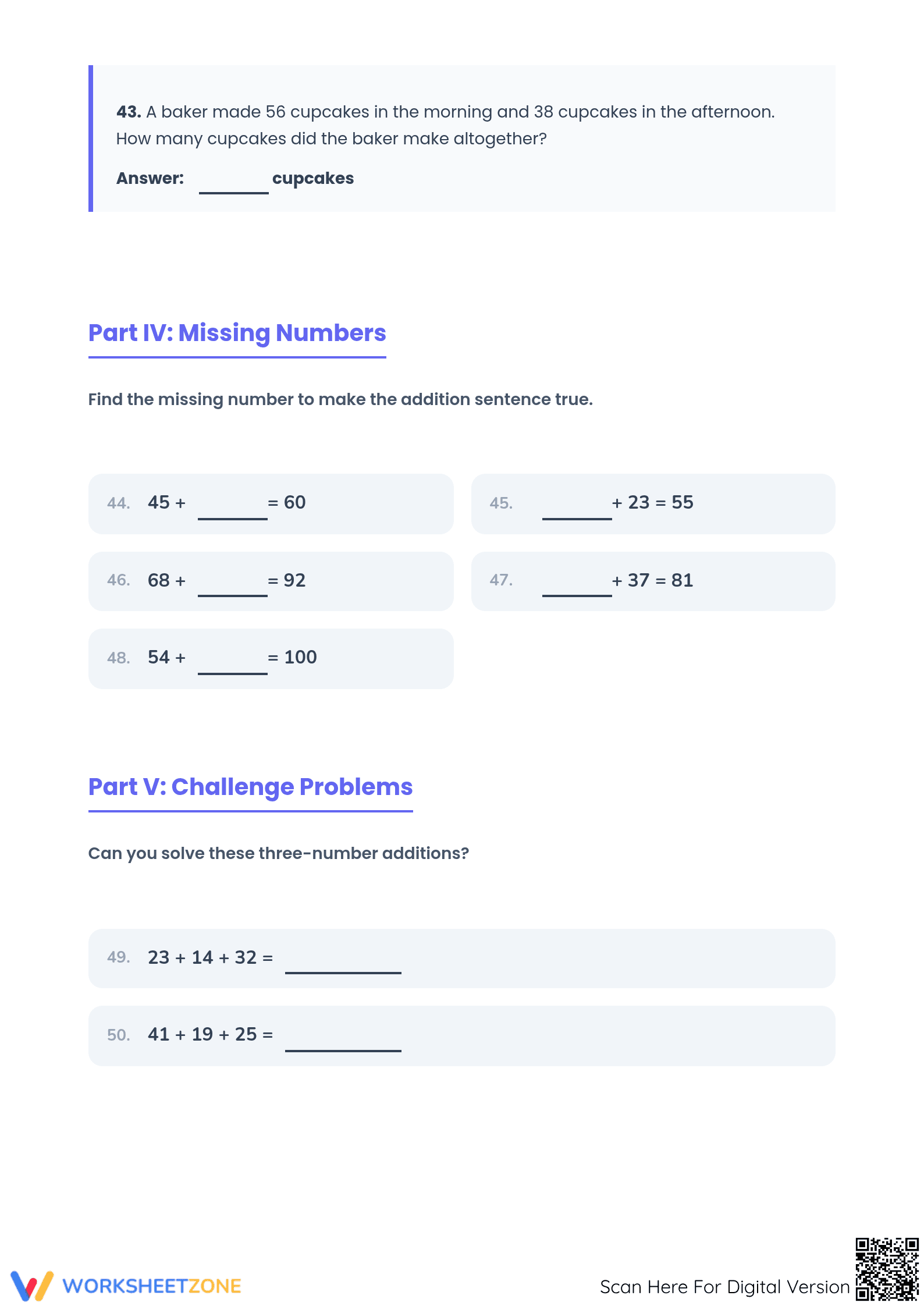 2.NBT.B.5 Worksheet: Addition within 100 — Grade 2 Aligned - Page 4