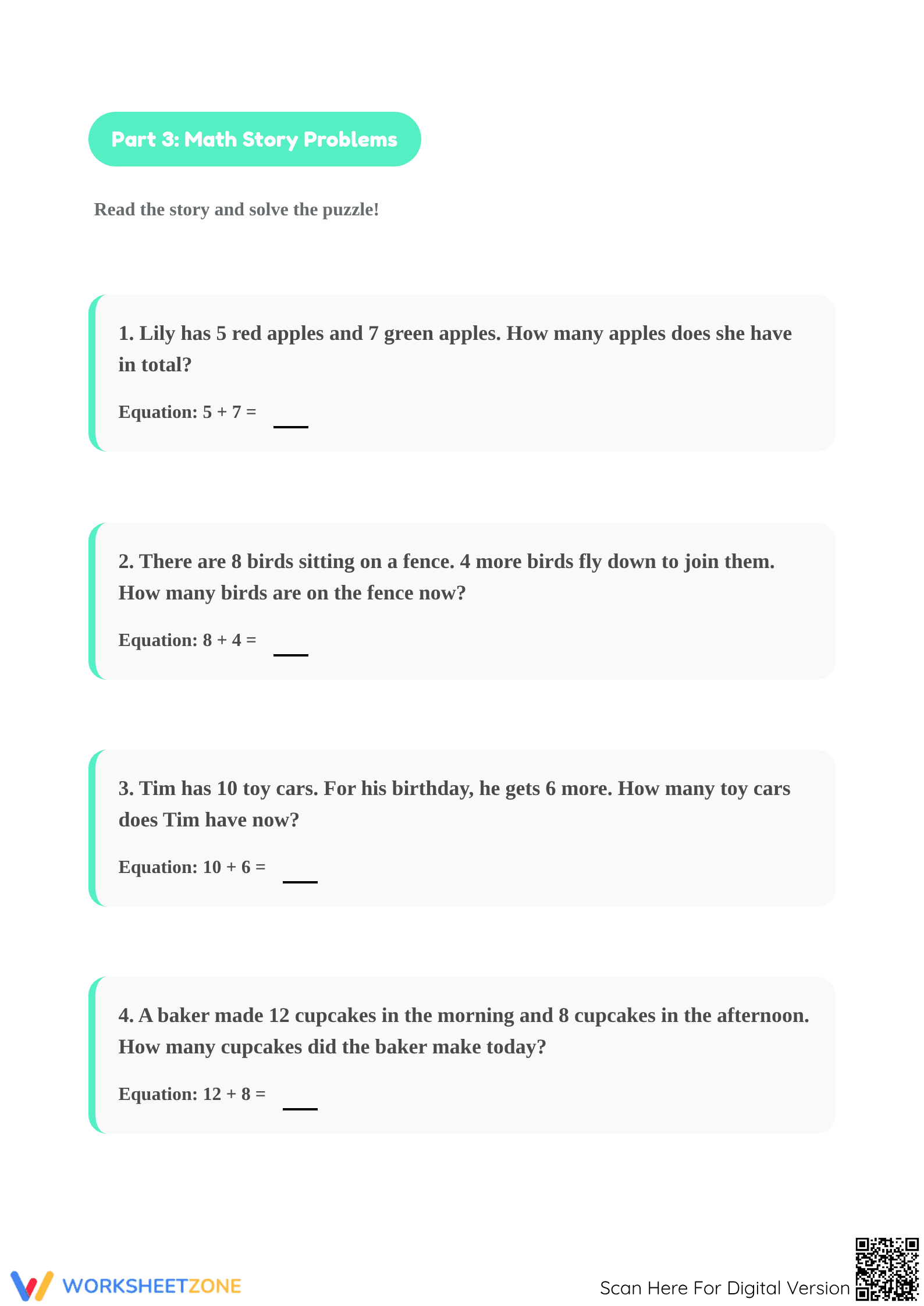 Essential Grade 1 Addition Worksheet | Sums to 20 - Page 4