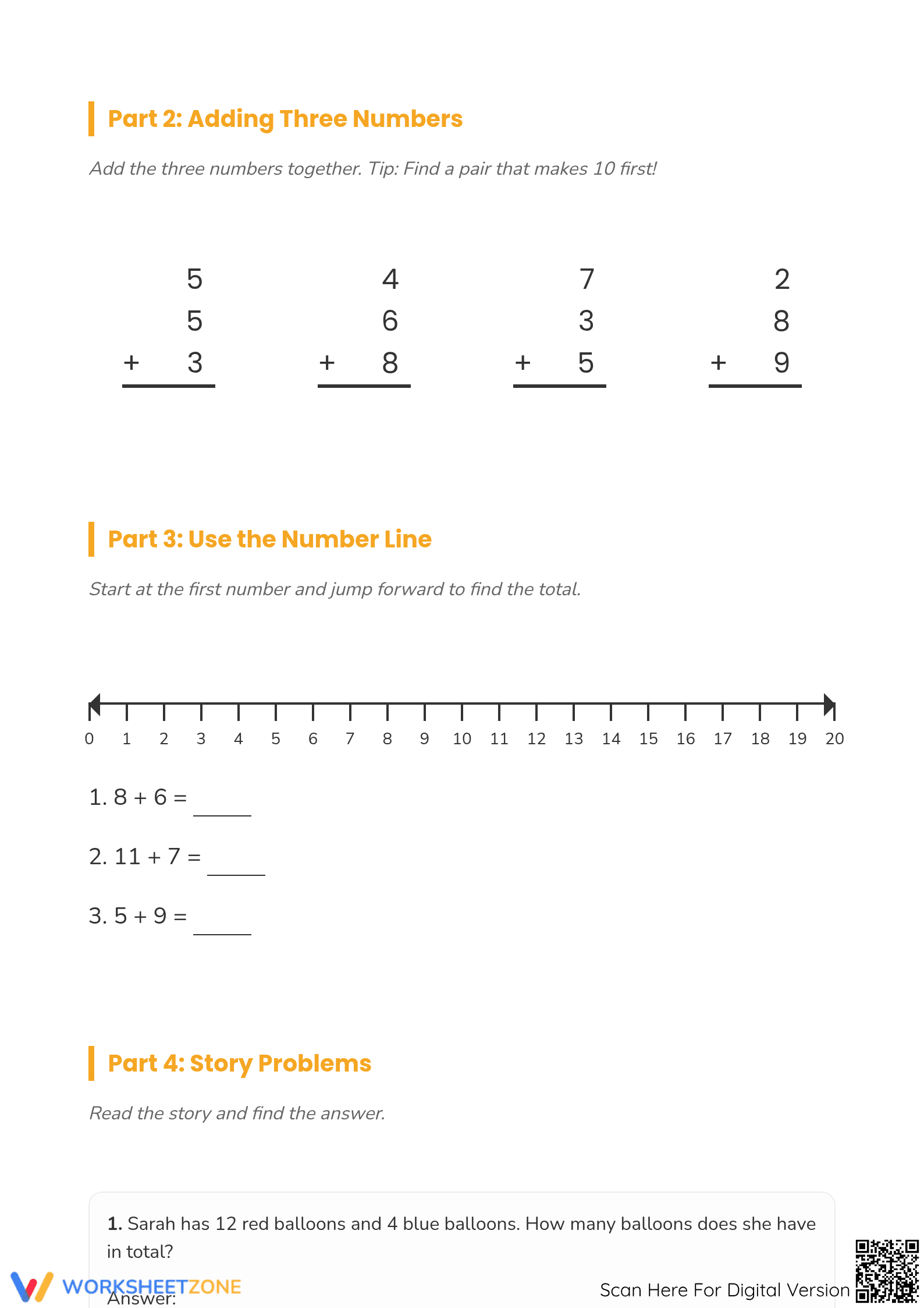 Essential Addition to 20 Worksheet | Grade 1 Math - Page 2