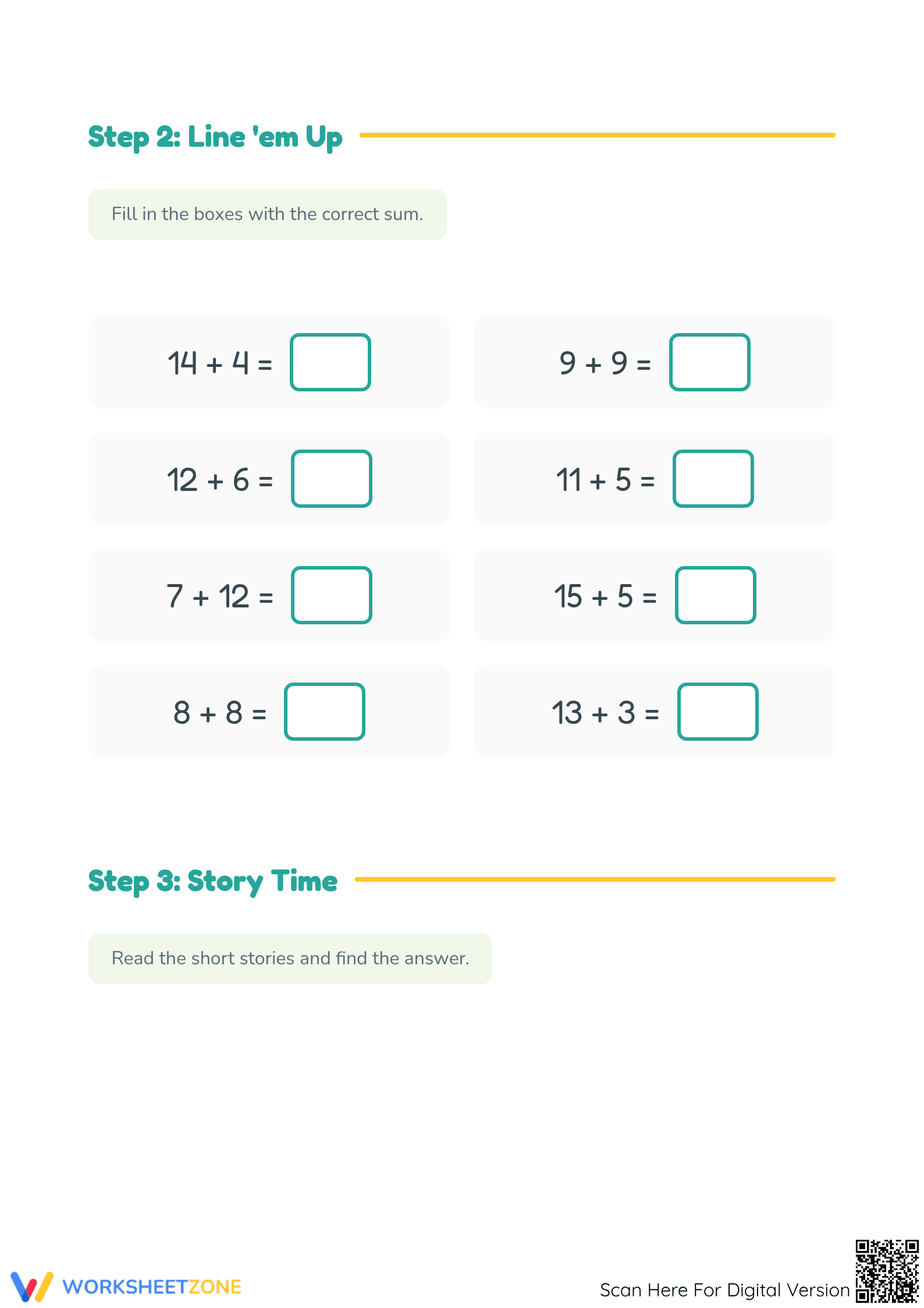 Essential Addition within 20 Worksheet | Grade 1 Math - Page 2