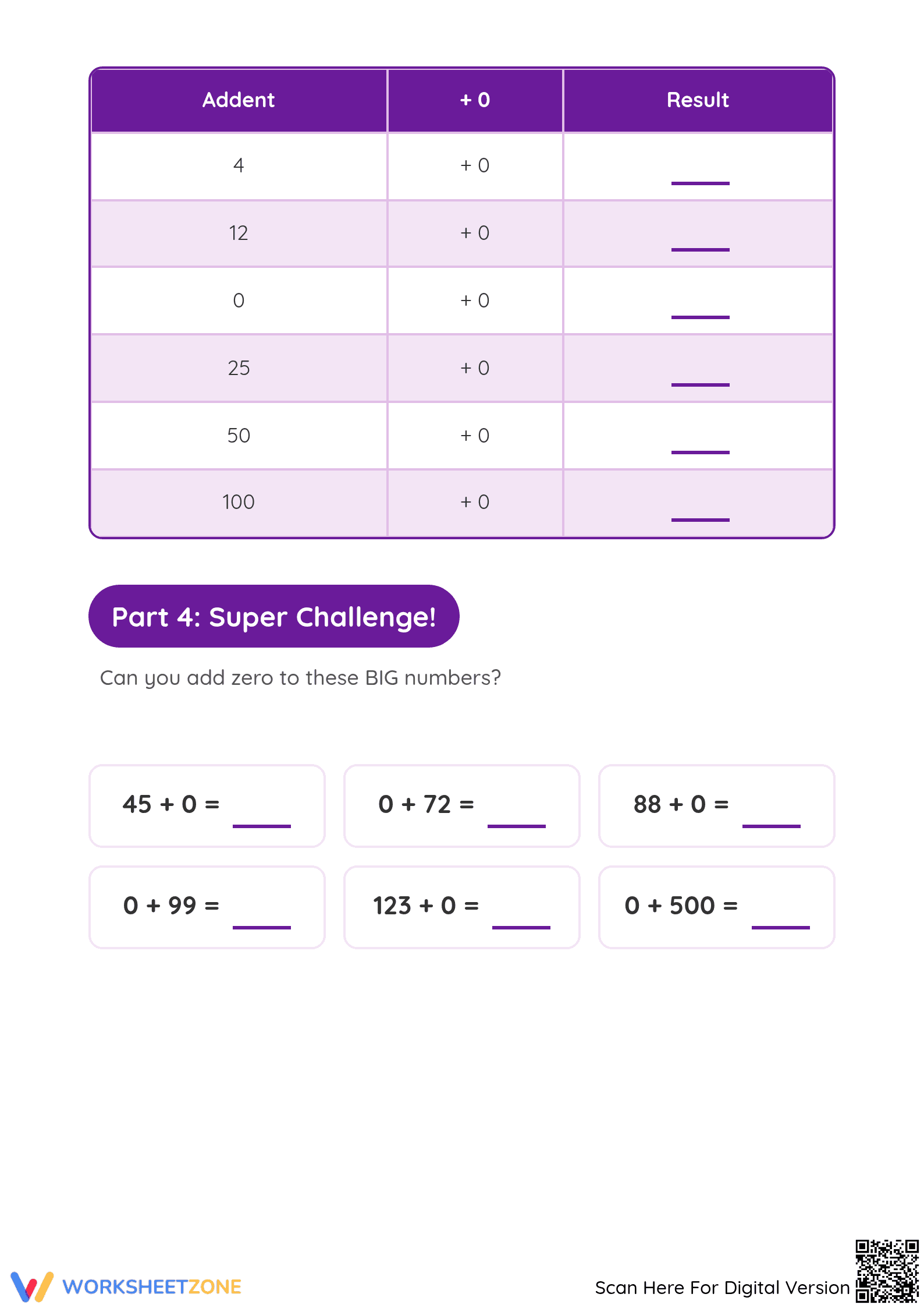 Printable Addition with Zero Worksheet | Grade K Math - Page 3